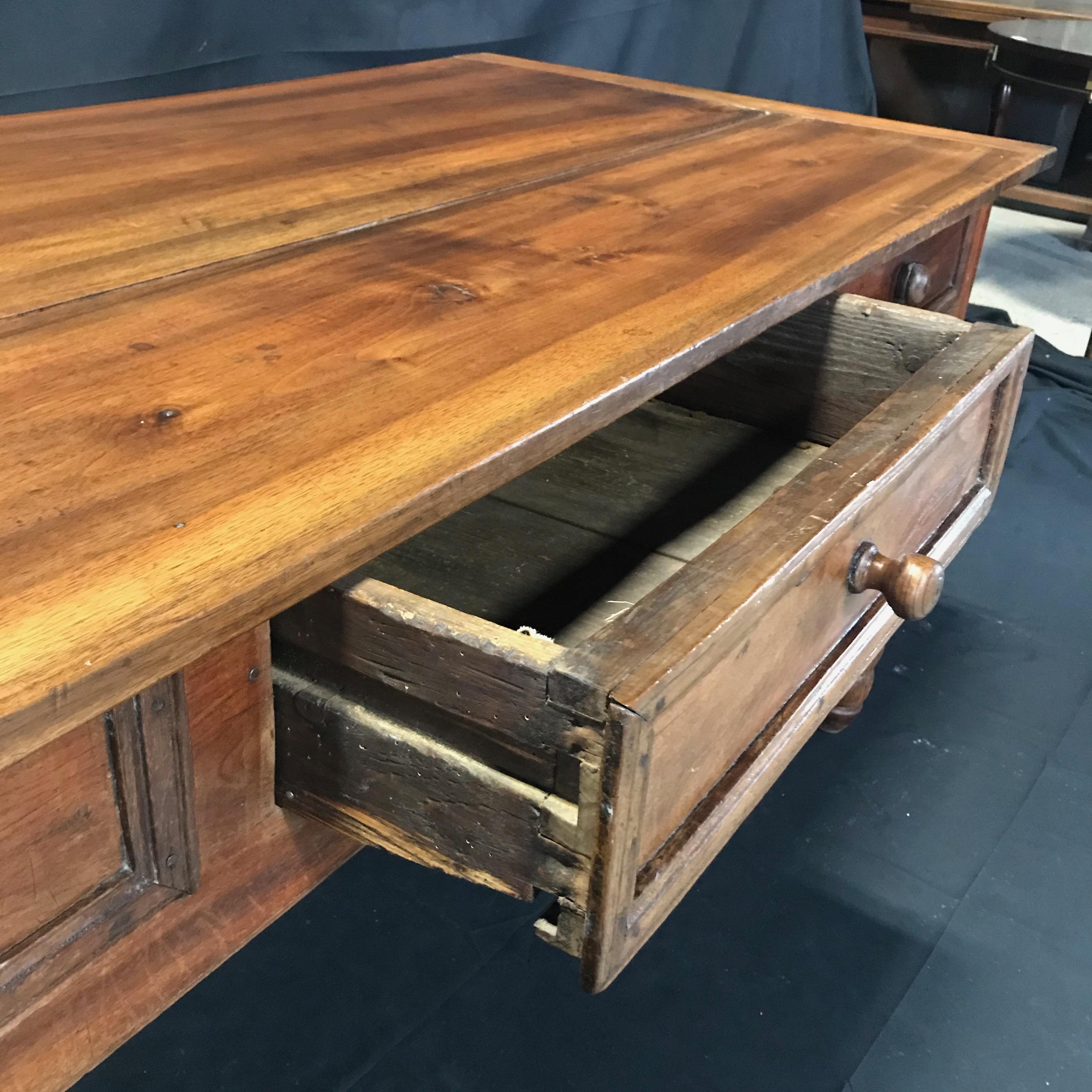 French Provincial Oozing with Character Large 19th Century Walnut Farm Table or Kitchen Island