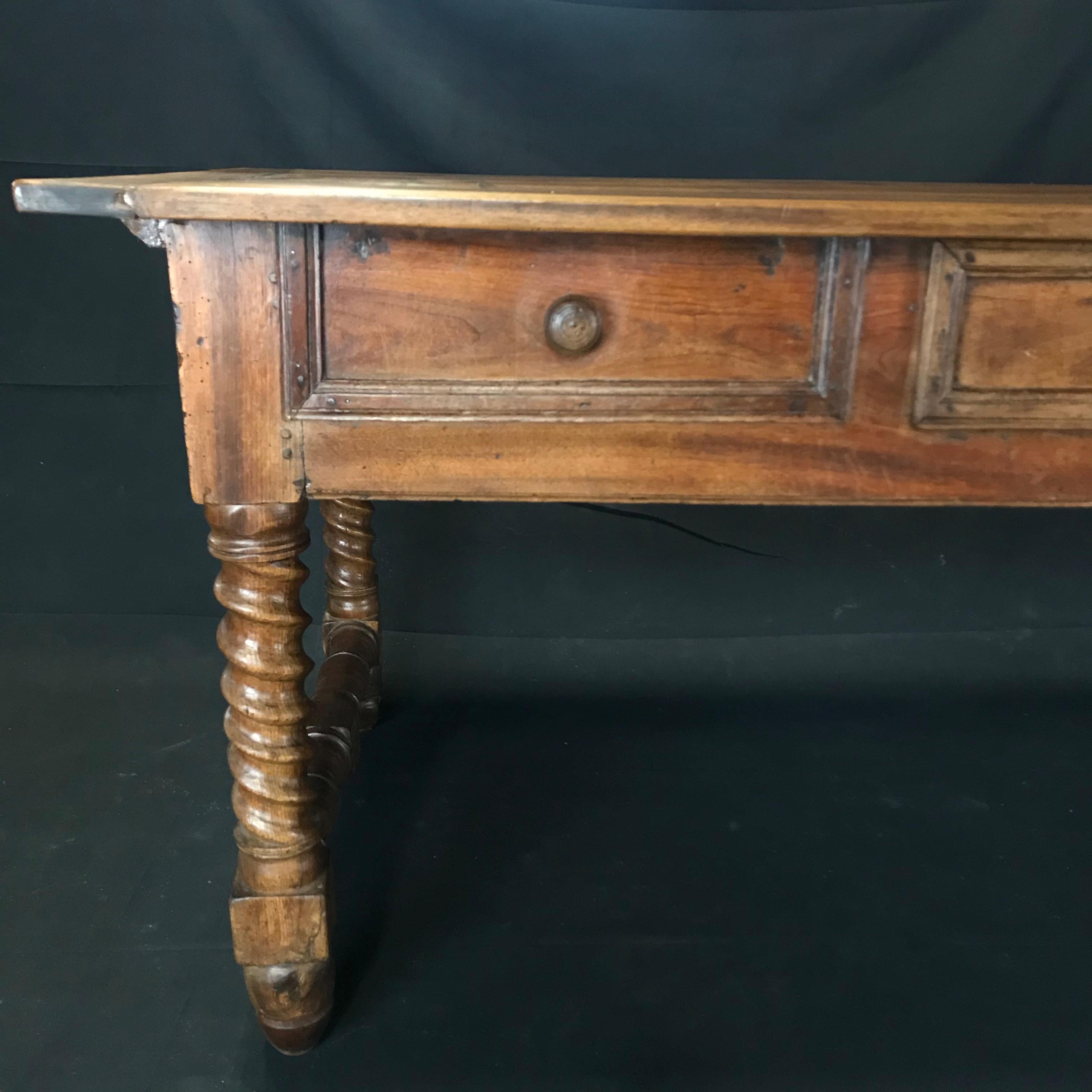 French Oozing with Character Large 19th Century Walnut Farm Table or Kitchen Island