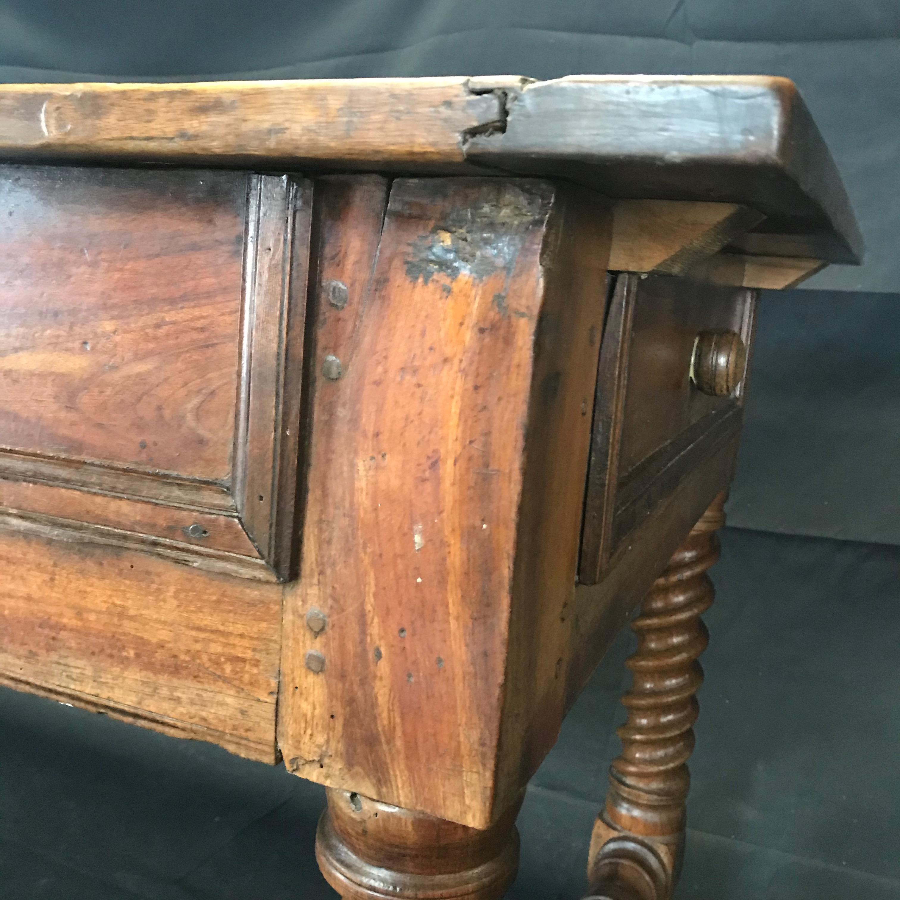 Oozing with Character Large 19th Century Walnut Farm Table or Kitchen Island 1