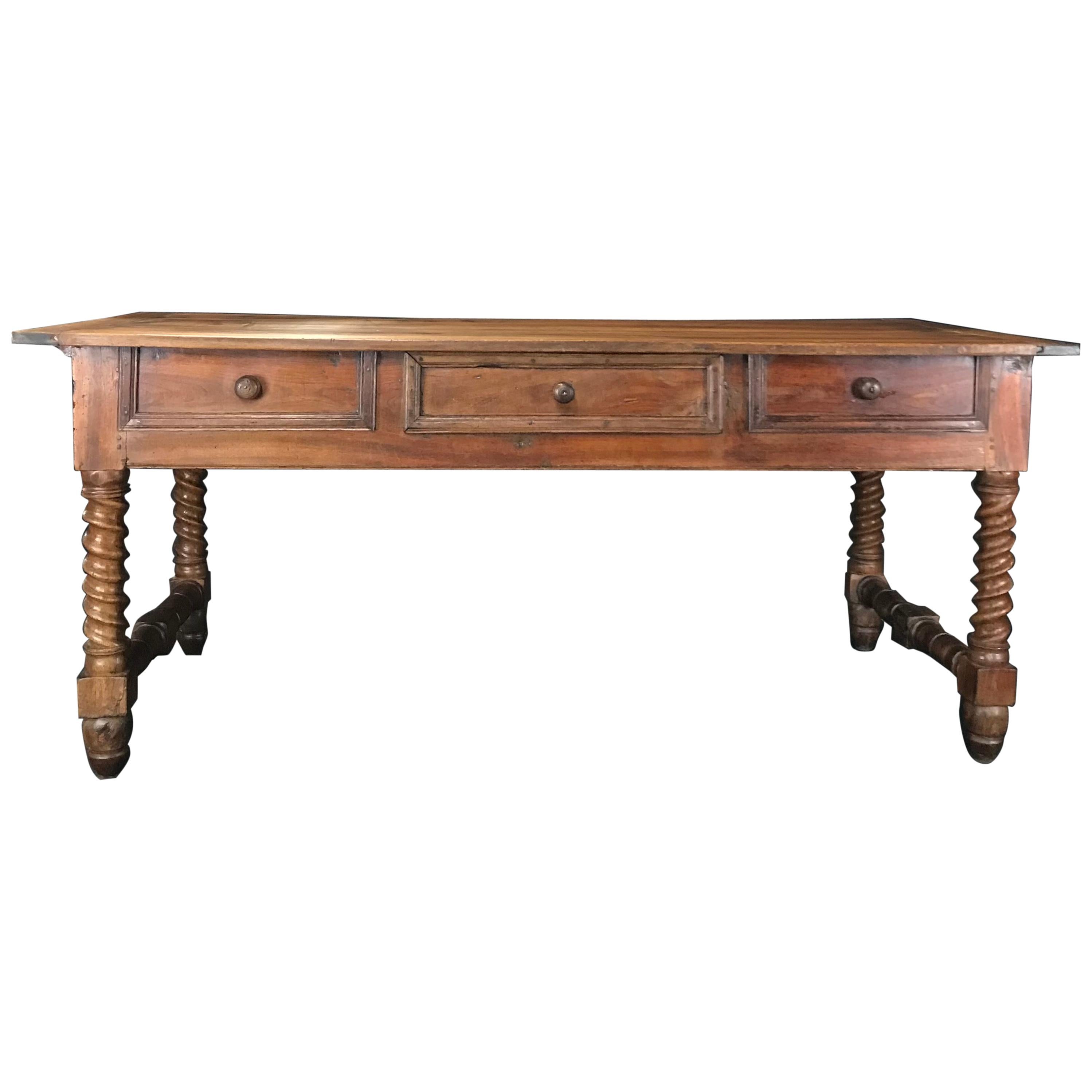 Oozing with Character Large 19th Century Walnut Farm Table or Kitchen Island