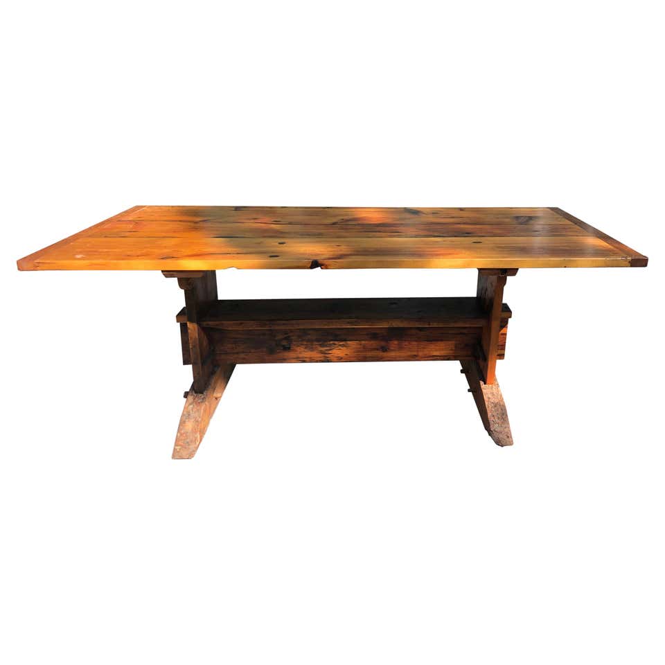Super Large Wonderfully Rustic Handcrafted Trestle Farm Table Dining ...