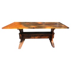 Vintage Oozing with Character Large Rustic Pine Farm Table with Hand Hewn Base