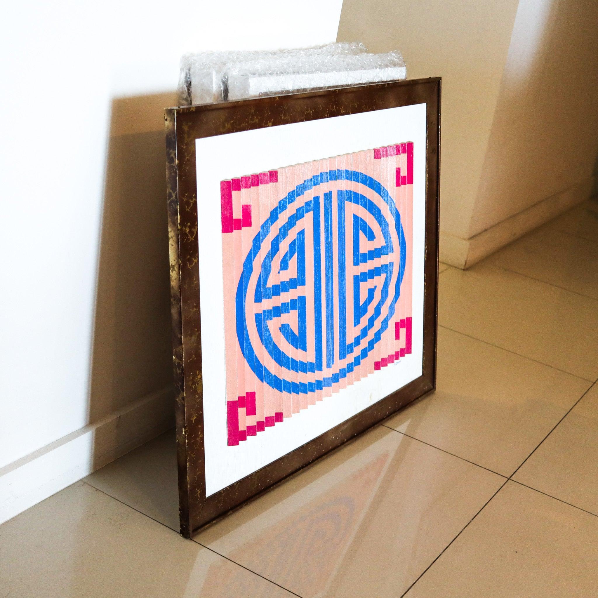 OP-ART 1970 Henry Irving Dreidimensionales optisches Kunstwerk aus bemaltem Holz, OP-ART (Moderne) im Angebot