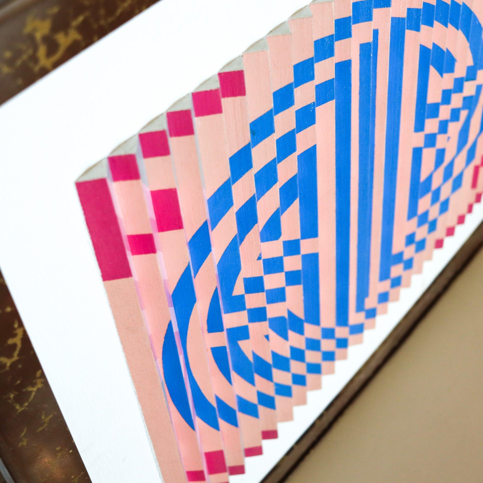OP-ART 1970 Henry Irving Dreidimensionales optisches Kunstwerk aus bemaltem Holz, OP-ART (Ende des 20. Jahrhunderts) im Angebot
