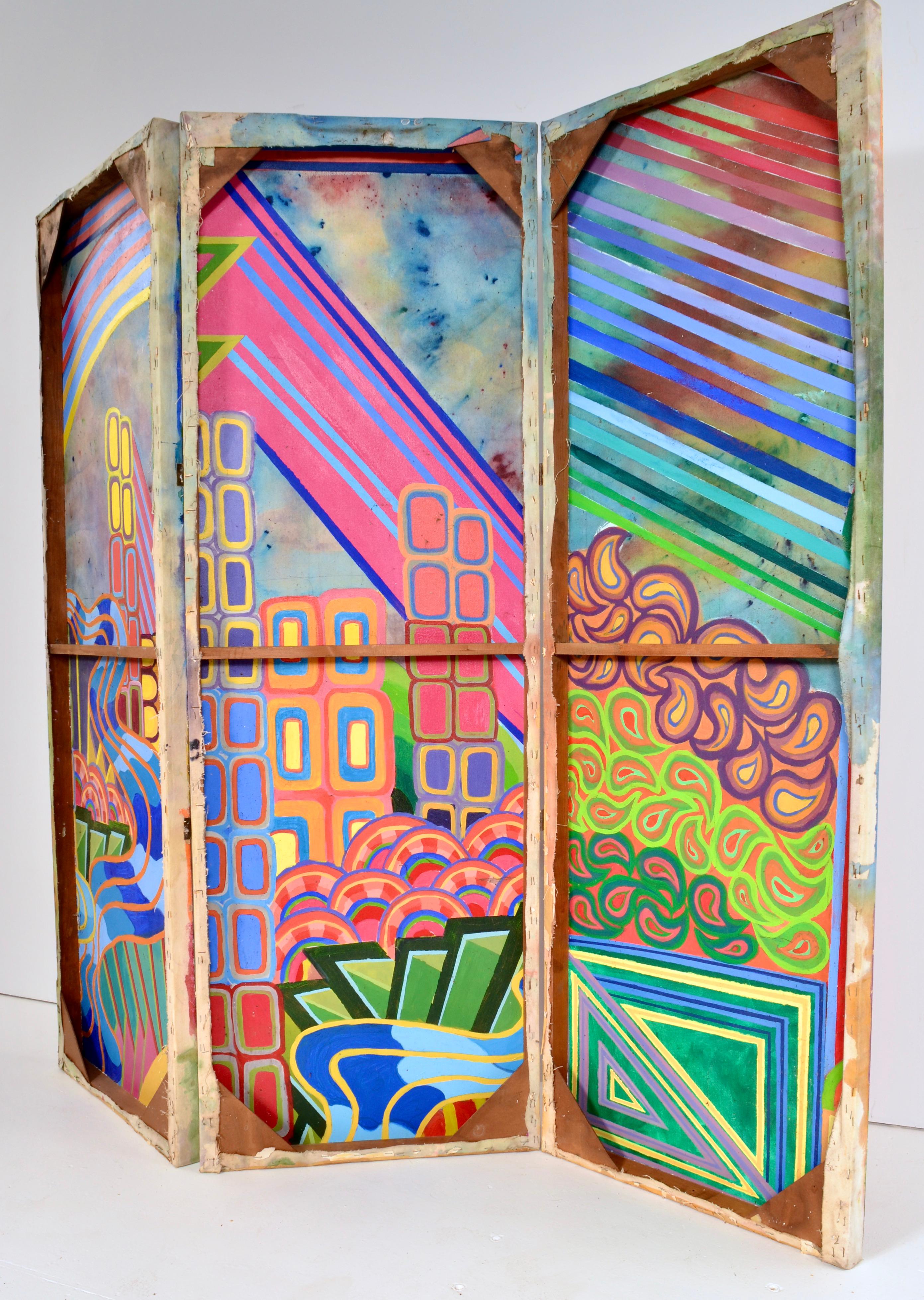 Op Art 3-Panel Bildschirm c 1960s im Angebot 2