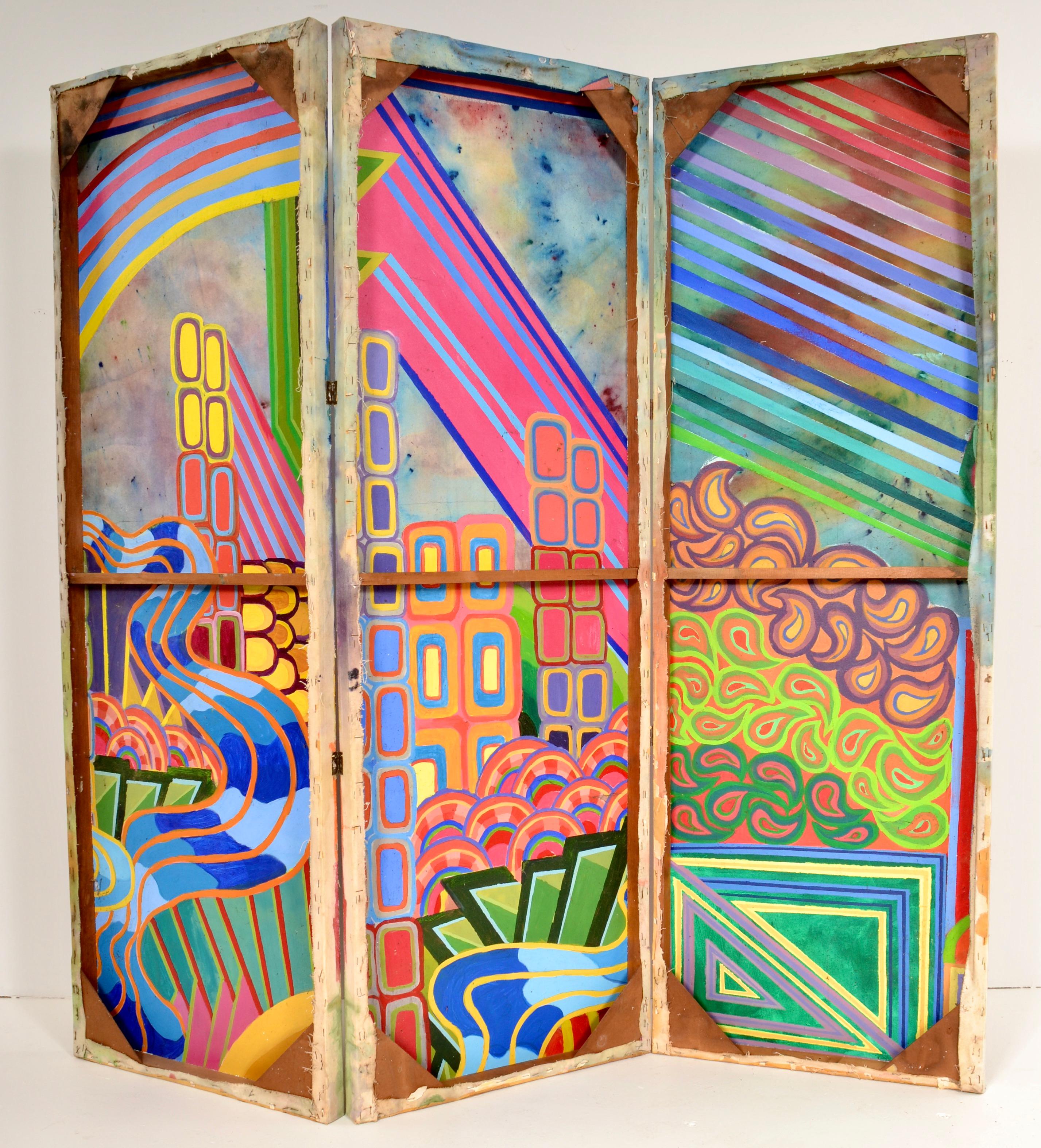 Op Art 3-Panel Bildschirm c 1960s im Angebot 3