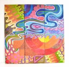 Op Art 3-Panel Screen c 1960s