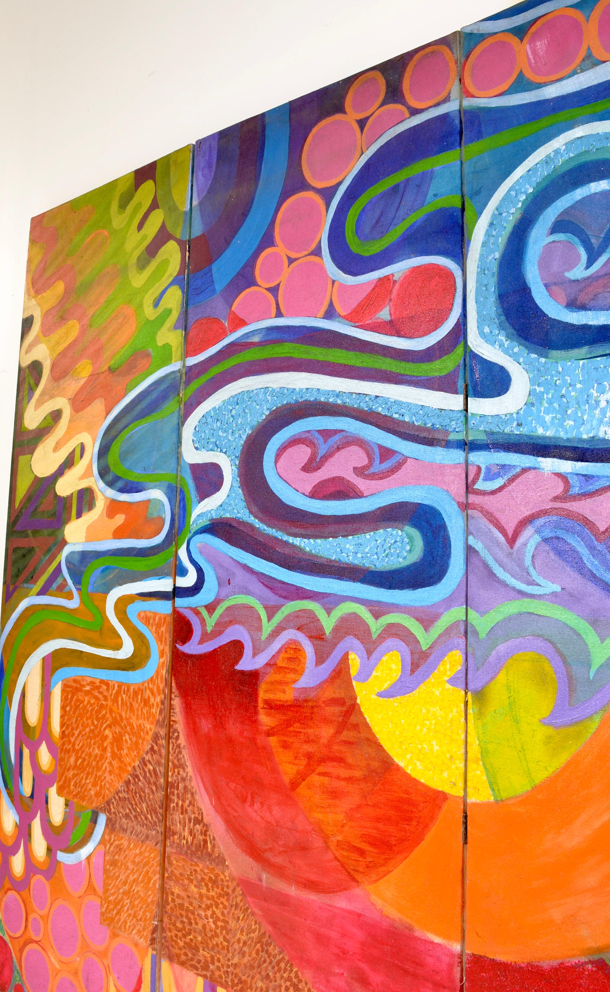 Op Art 3-Panel Bildschirm c 1960s im Zustand „Gut“ im Angebot in Norwalk, CT