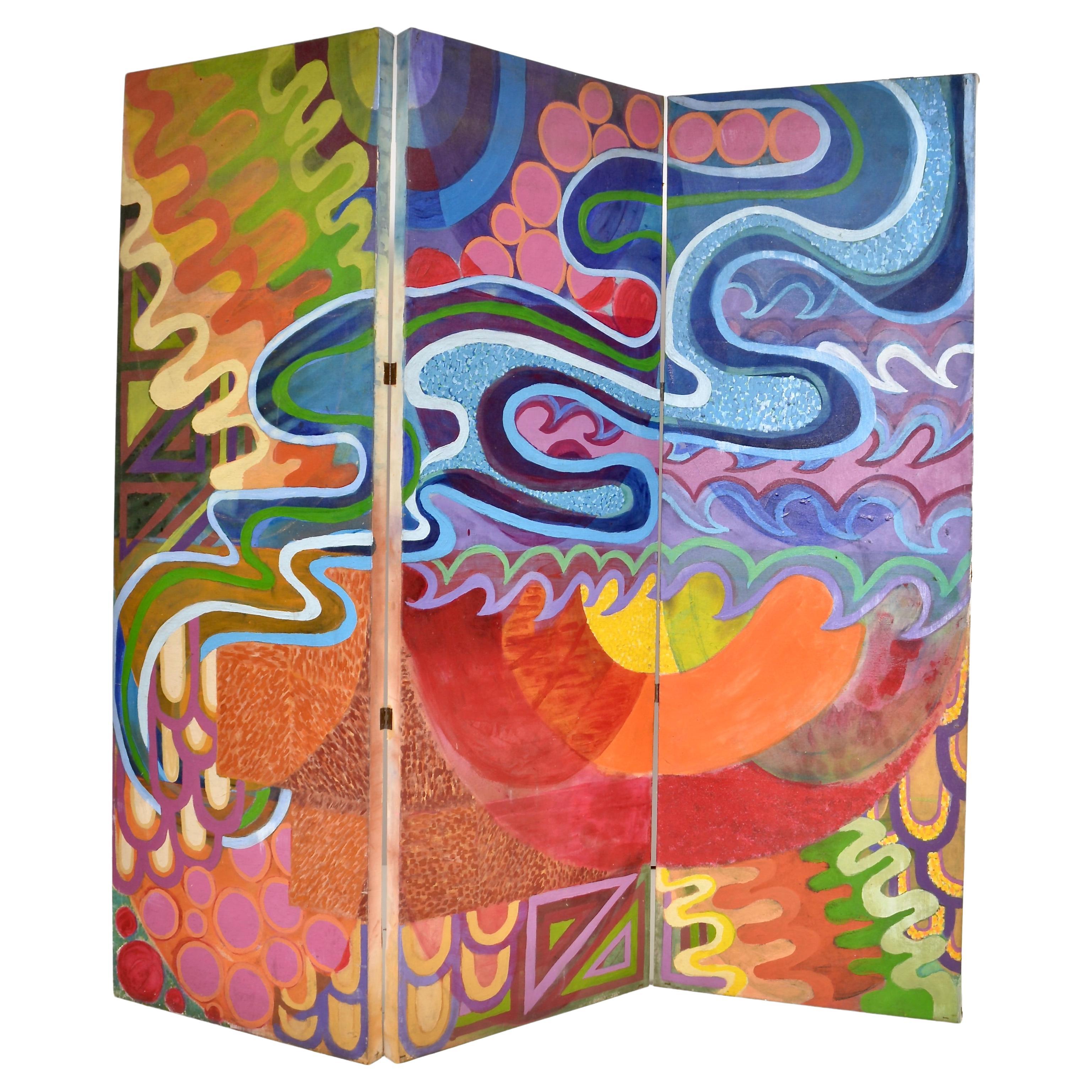Op Art 3-Panel Screen c 1960s