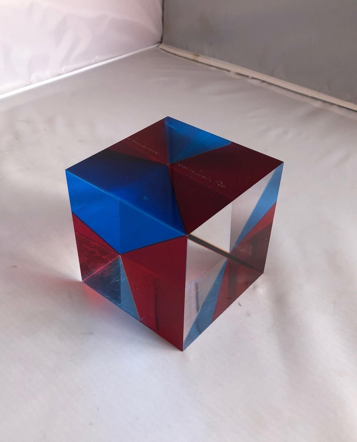 Op Art Acrylic Cube Sculpture by Vasa Mihich 3