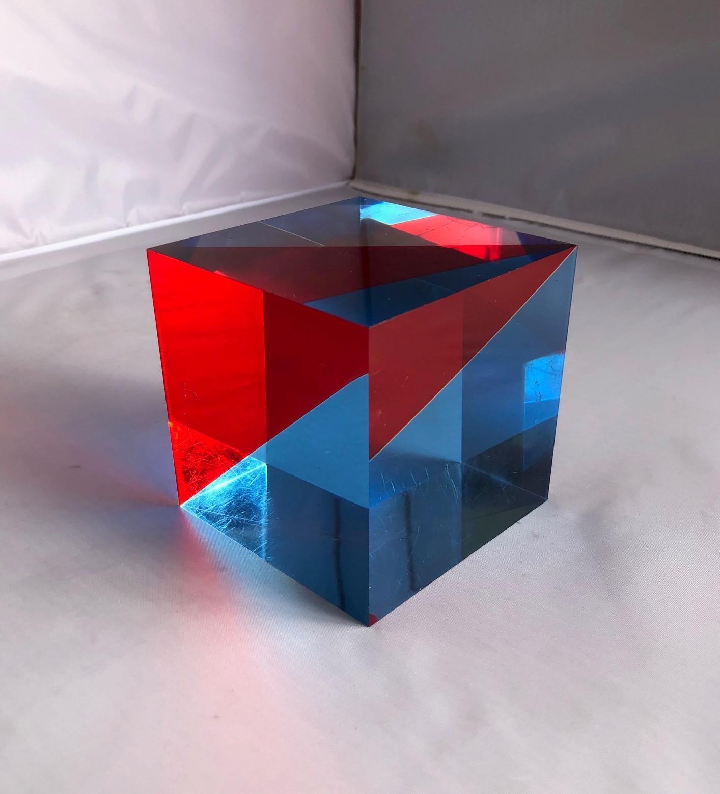 Op Art Acrylic Cube Sculpture by Vasa Mihich 4
