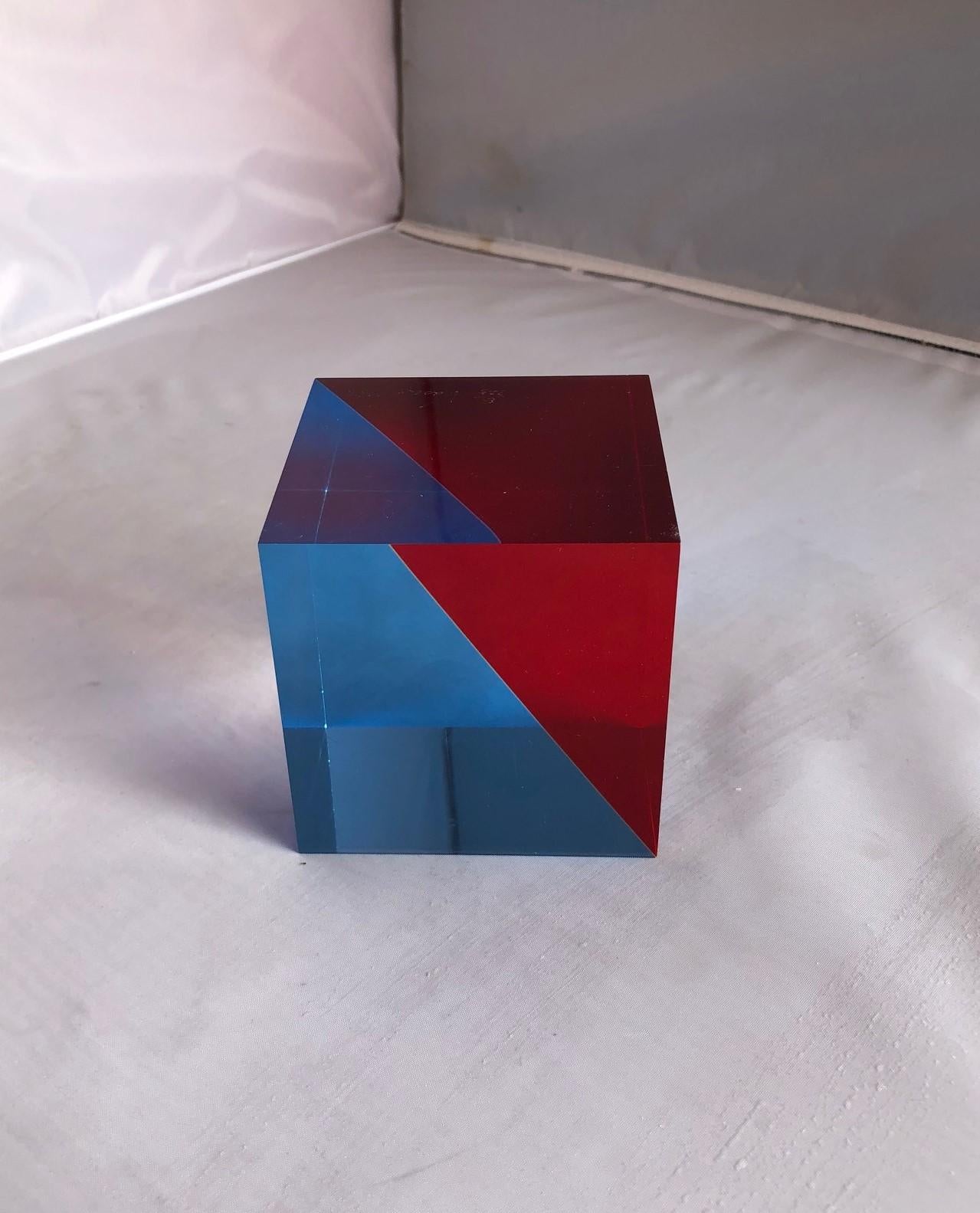 Op Art Acrylic Cube Sculpture by Vasa Mihich In Good Condition In San Diego, CA