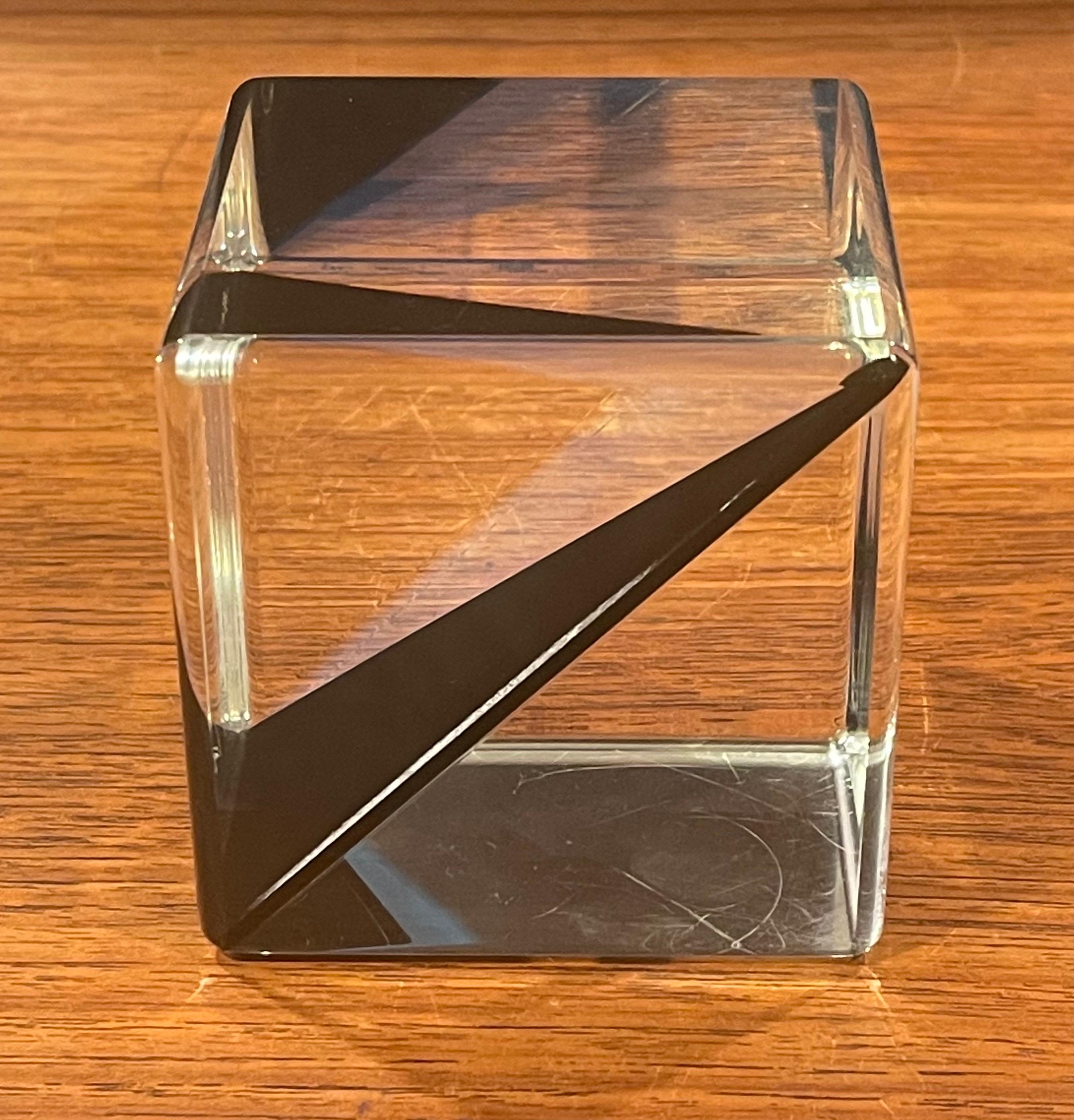 Cast Op Art Acrylic Cube Sculpture by Vasa Mihich For Sale