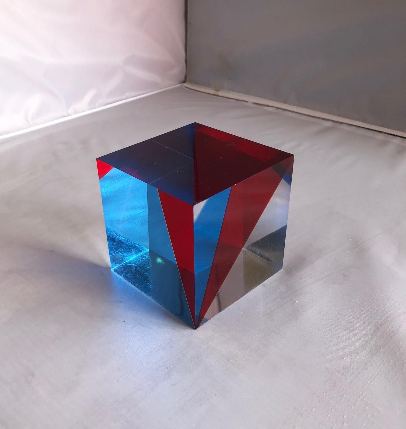 Op Art Acrylic Cube Sculpture by Vasa Mihich 1