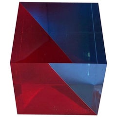 Op Art Acrylic Cube Sculpture by Vasa Mihich