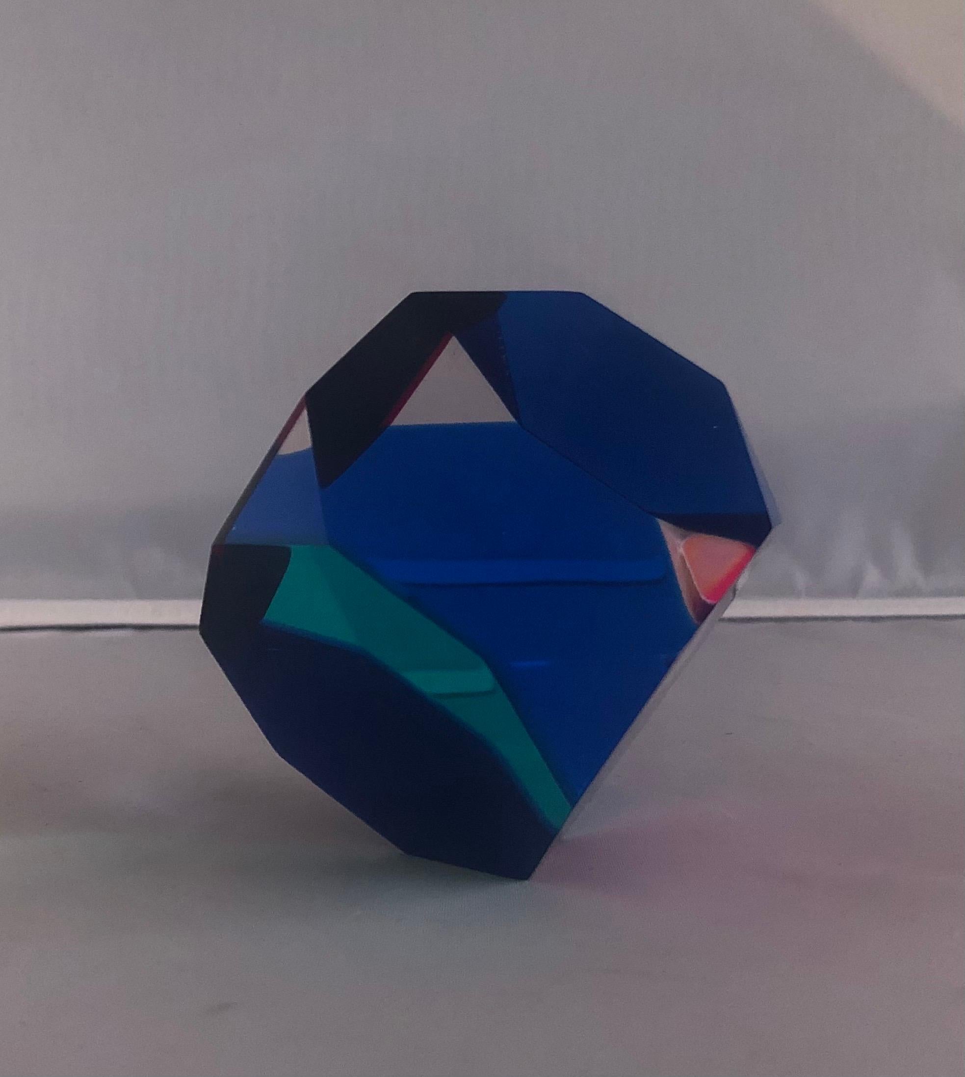 Post-Modern Op Art Acrylic Octagonal Cube Sculpture by Vasa Mihich For Sale