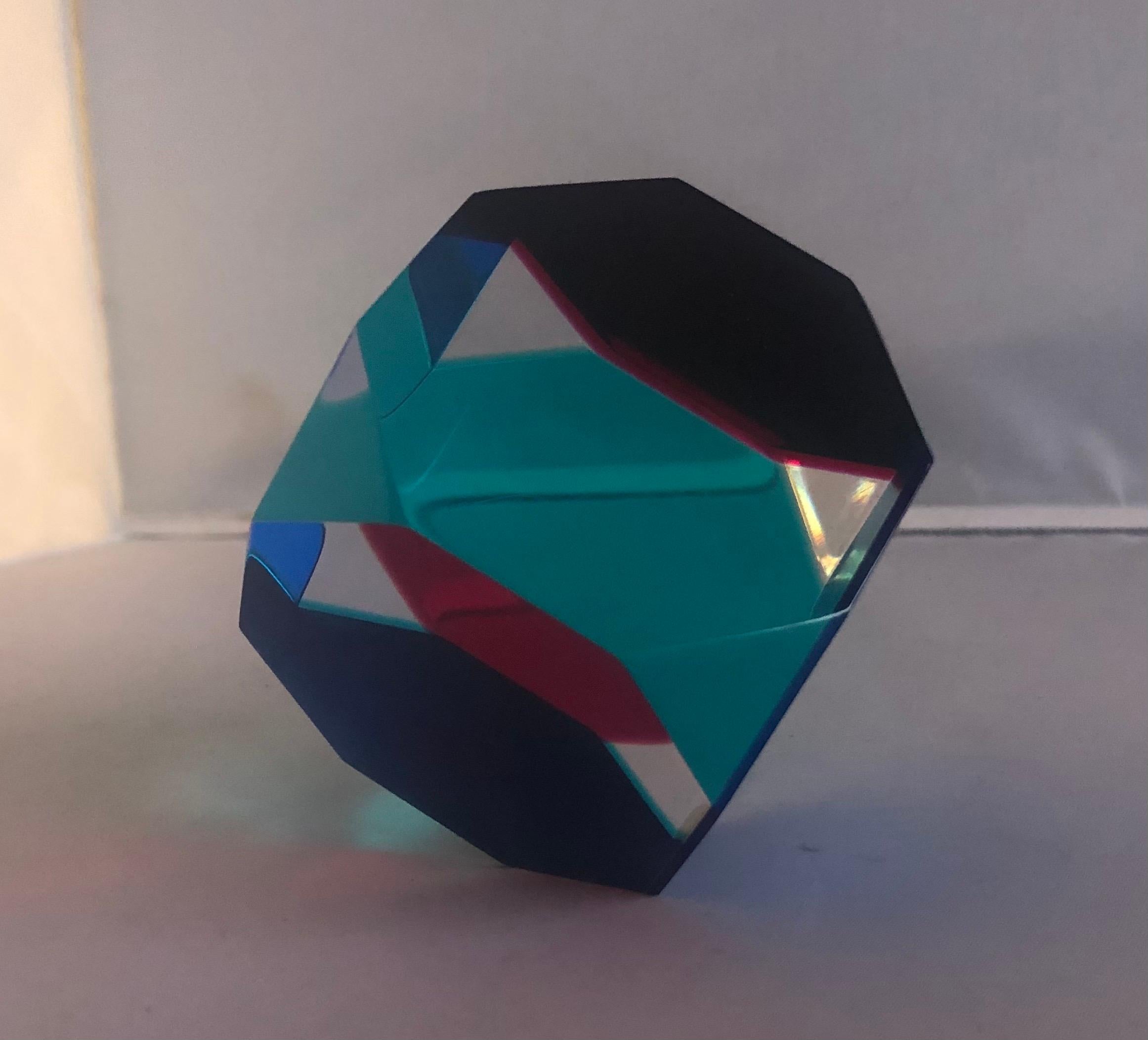 Lucite Op Art Acrylic Octagonal Cube Sculpture by Vasa Mihich For Sale