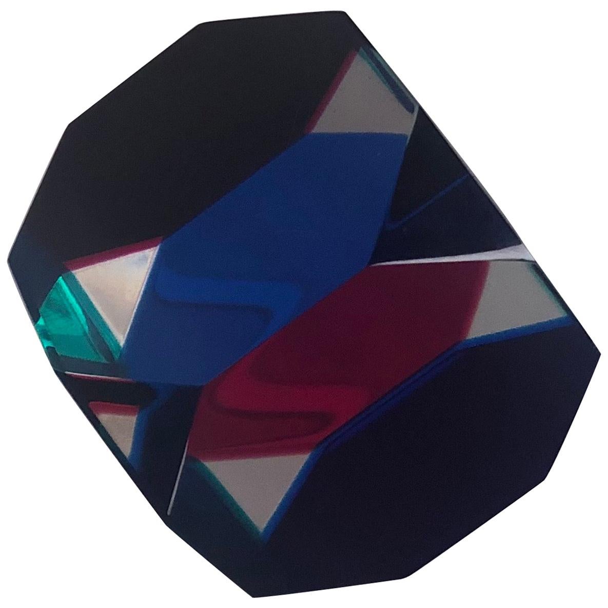 Op Art Acrylic Octagonal Cube Sculpture by Vasa Mihich