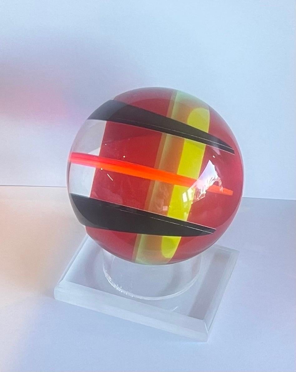Op Art Acrylic Sphere on Stand Sculpture by Vasa Mihich For Sale 2