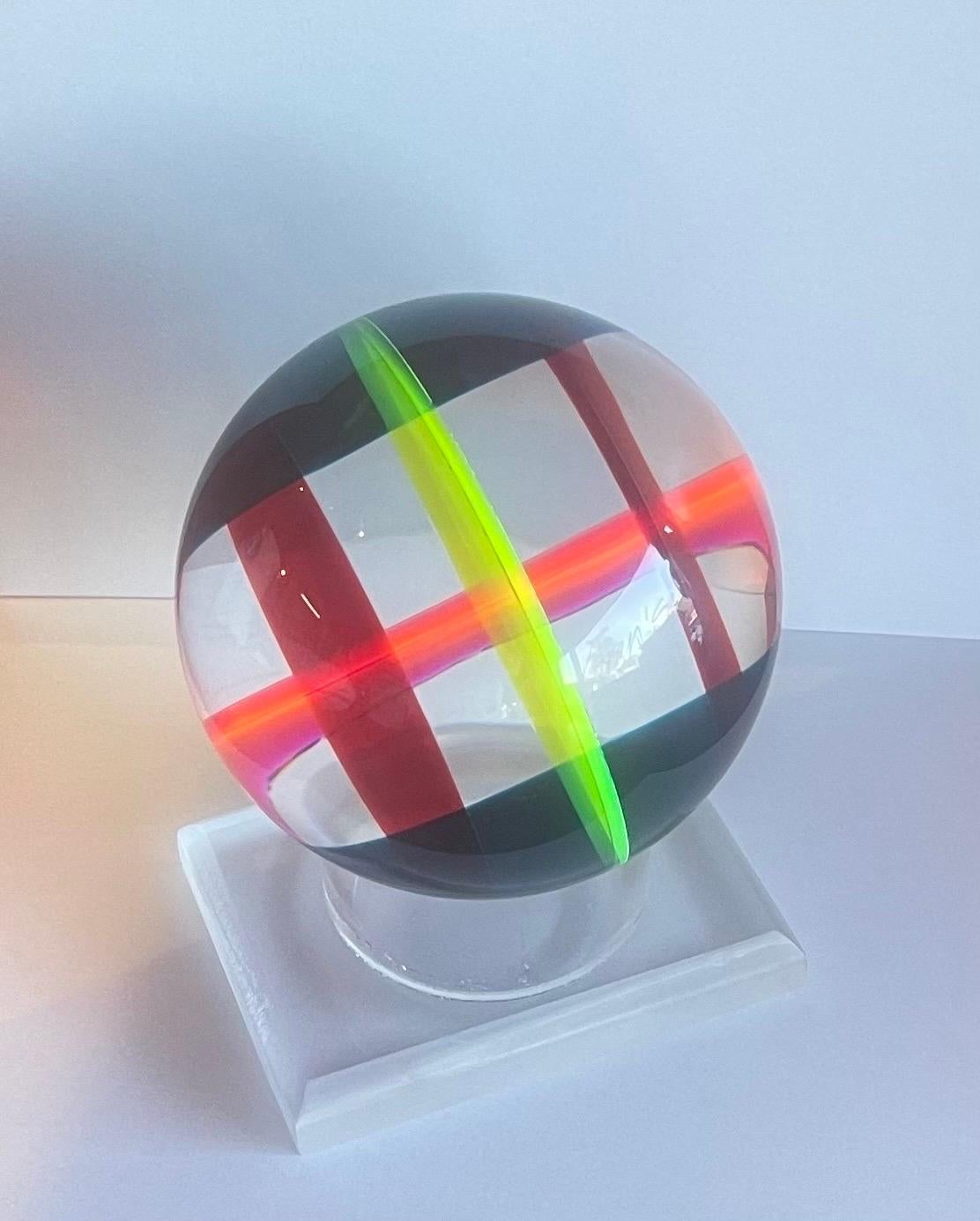 Op Art Acrylic Sphere on Stand Sculpture by Vasa Mihich For Sale 5