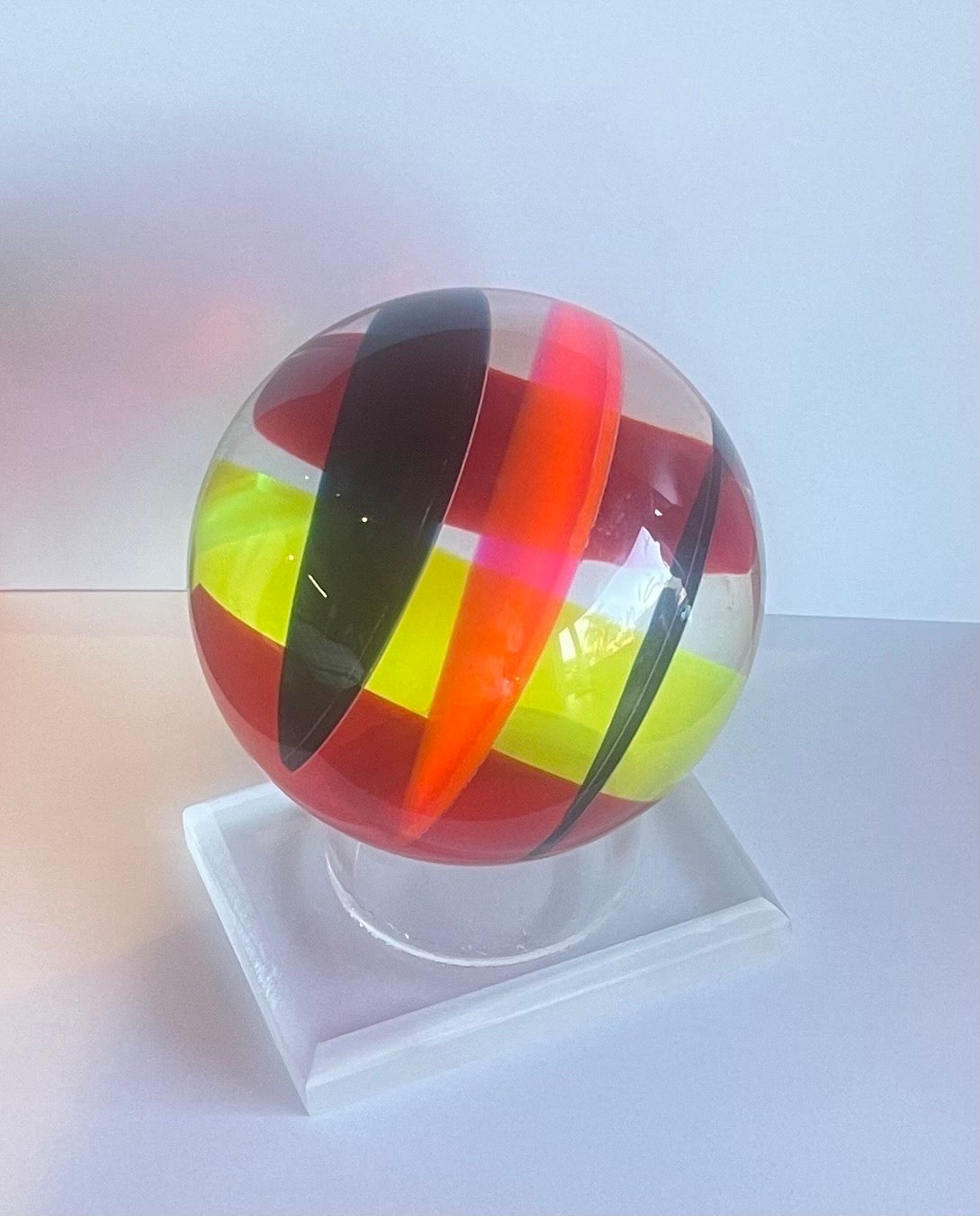 Post-Modern Op Art Acrylic Sphere on Stand Sculpture by Vasa Mihich For Sale