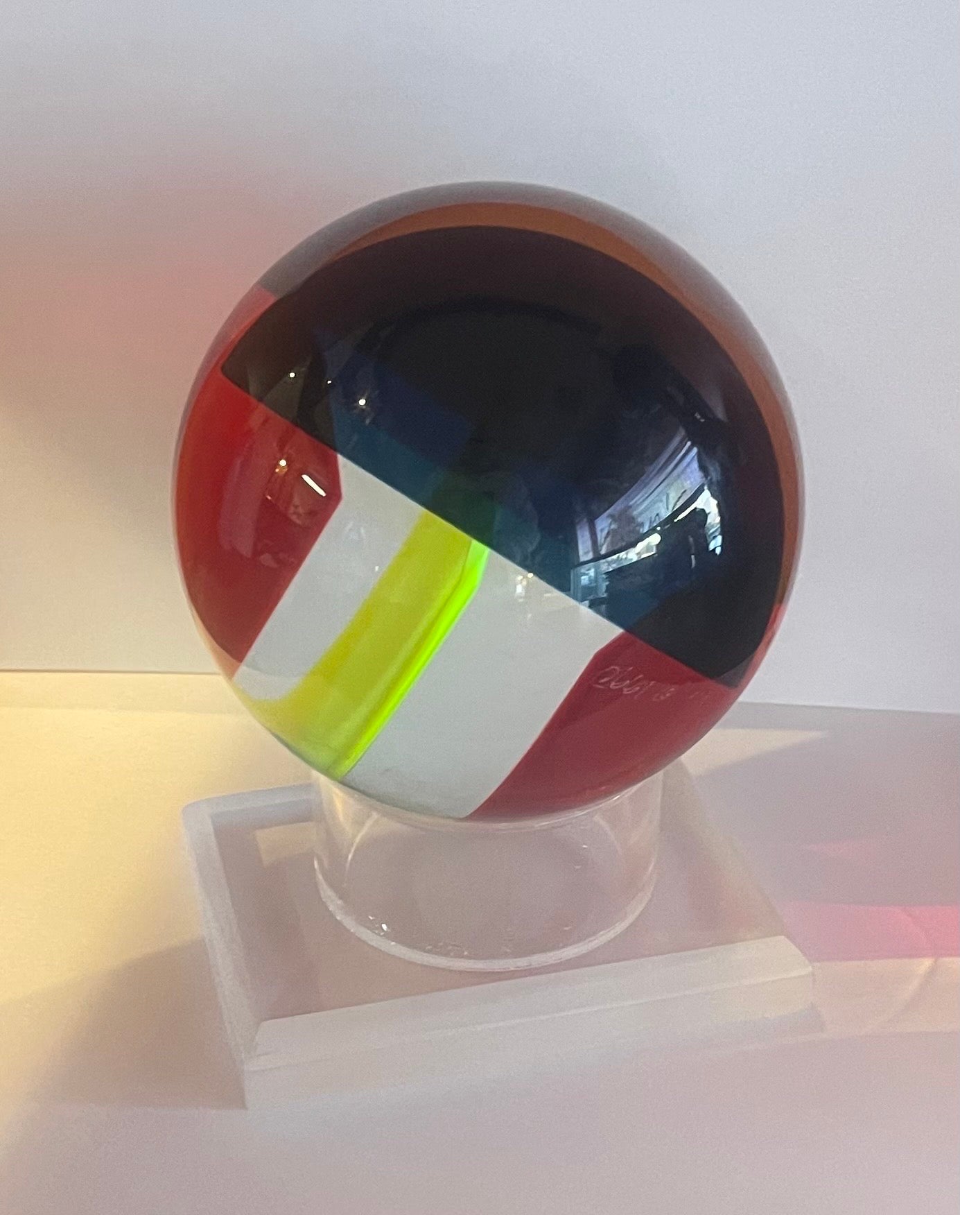 Cast Op Art Acrylic Sphere on Stand Sculpture by Vasa Mihich For Sale