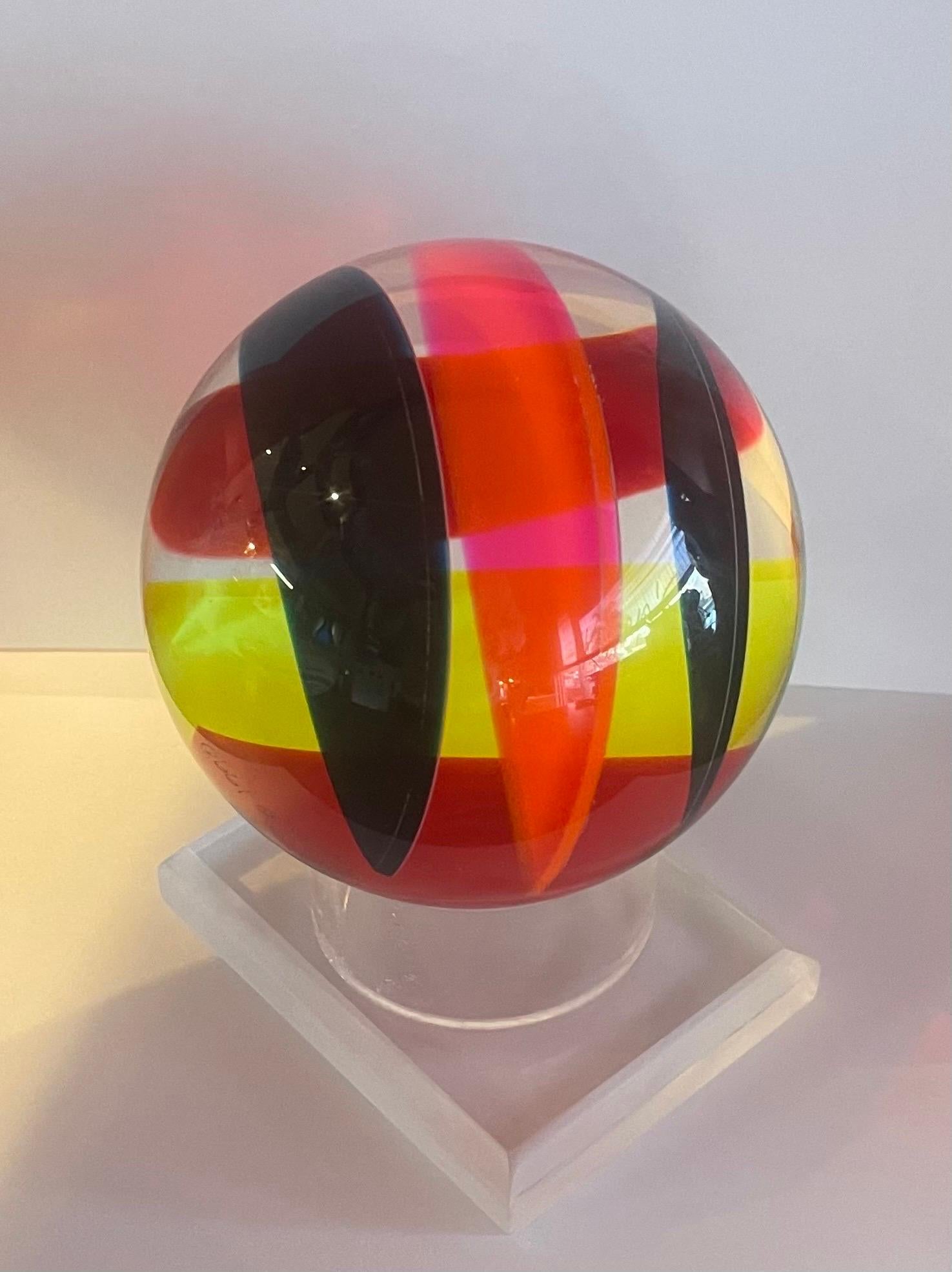 Cast Op Art Acrylic Sphere on Stand Sculpture by Vasa Mihich For Sale