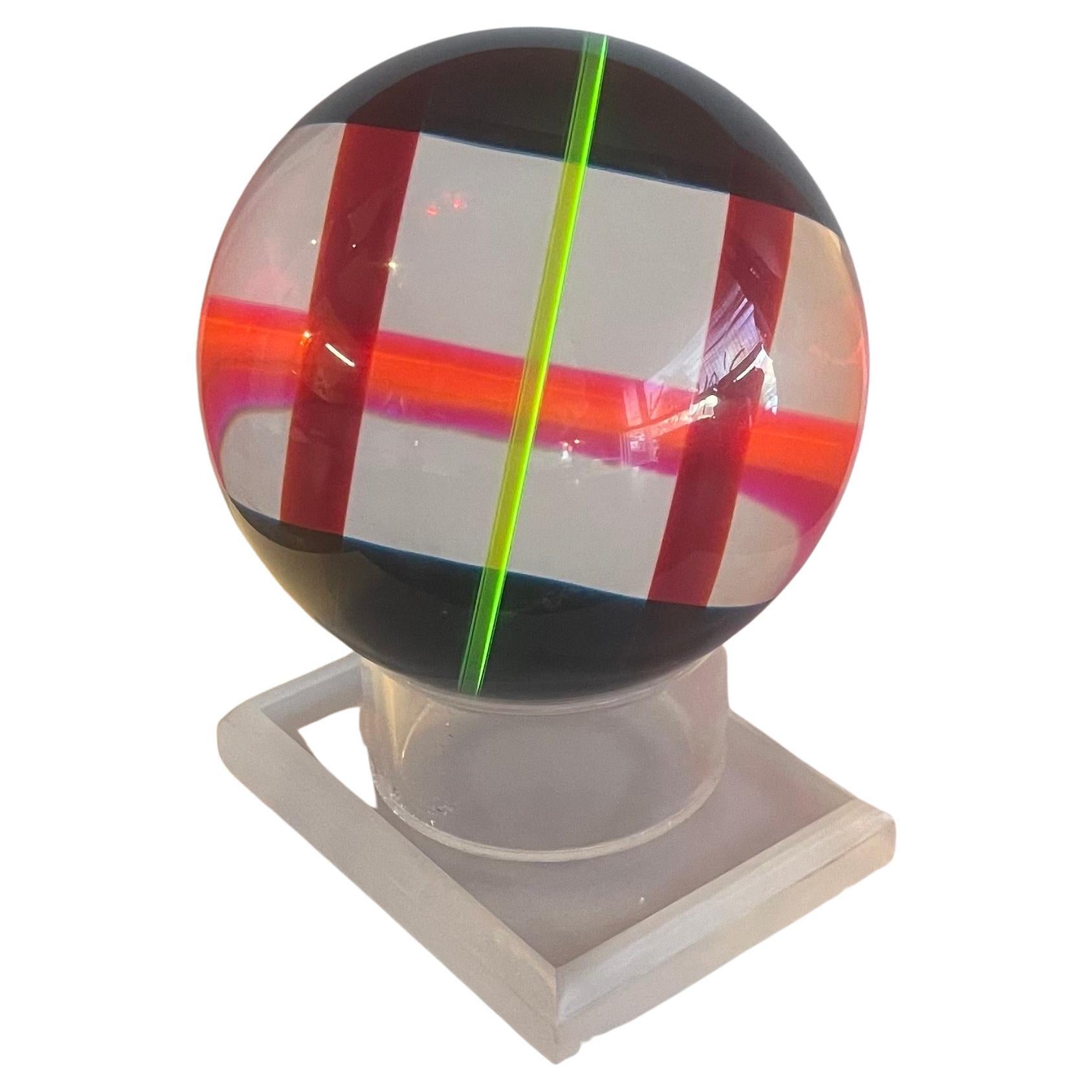 Op Art Acrylic Sphere on Stand Sculpture by Vasa Mihich For Sale