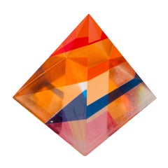 Op Art Acrylic Sunburst Pyramid Sculpture by Vasa Mihich