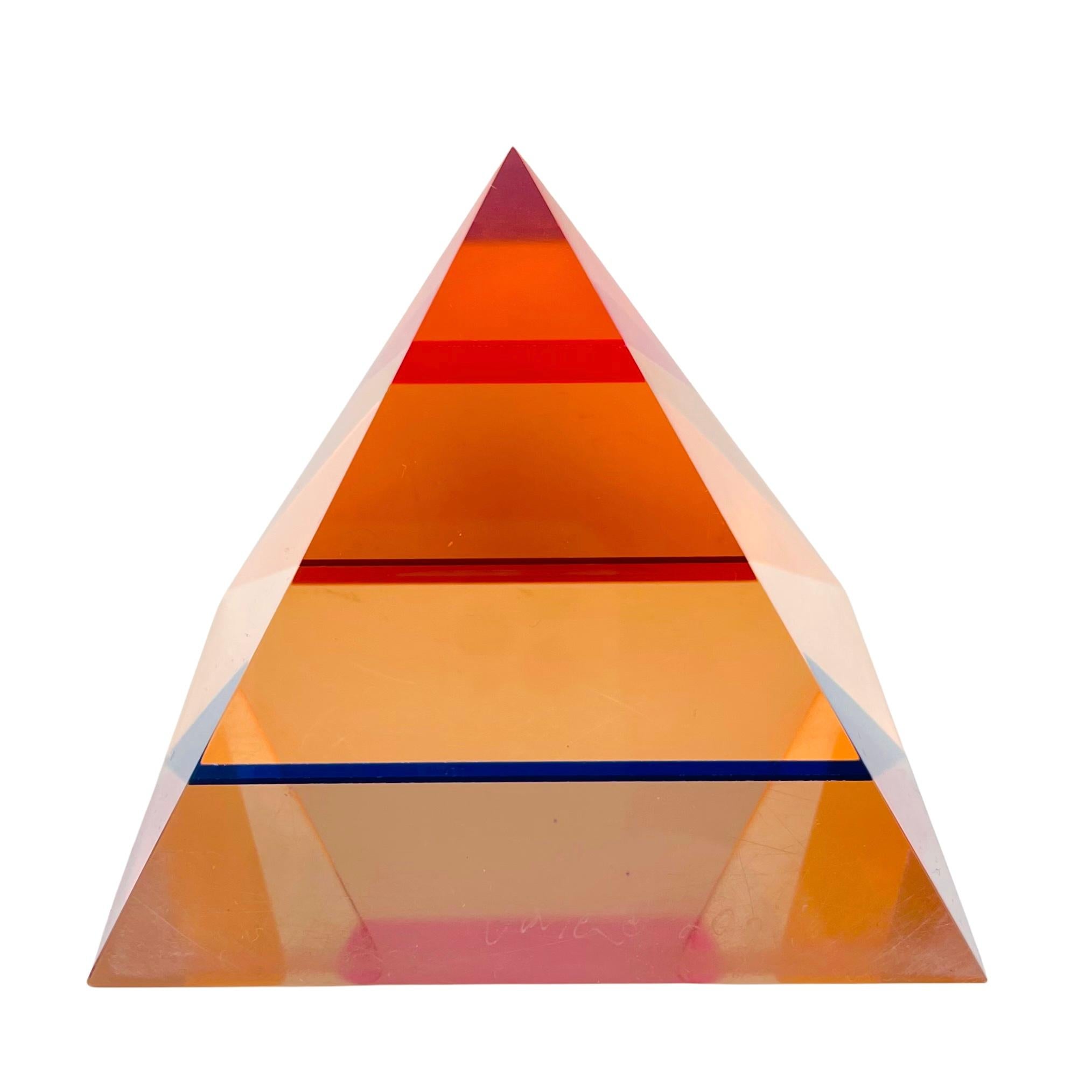 American Op Art Acrylic Sunburst Pyramid Sculpture by Vasa Mihich For Sale