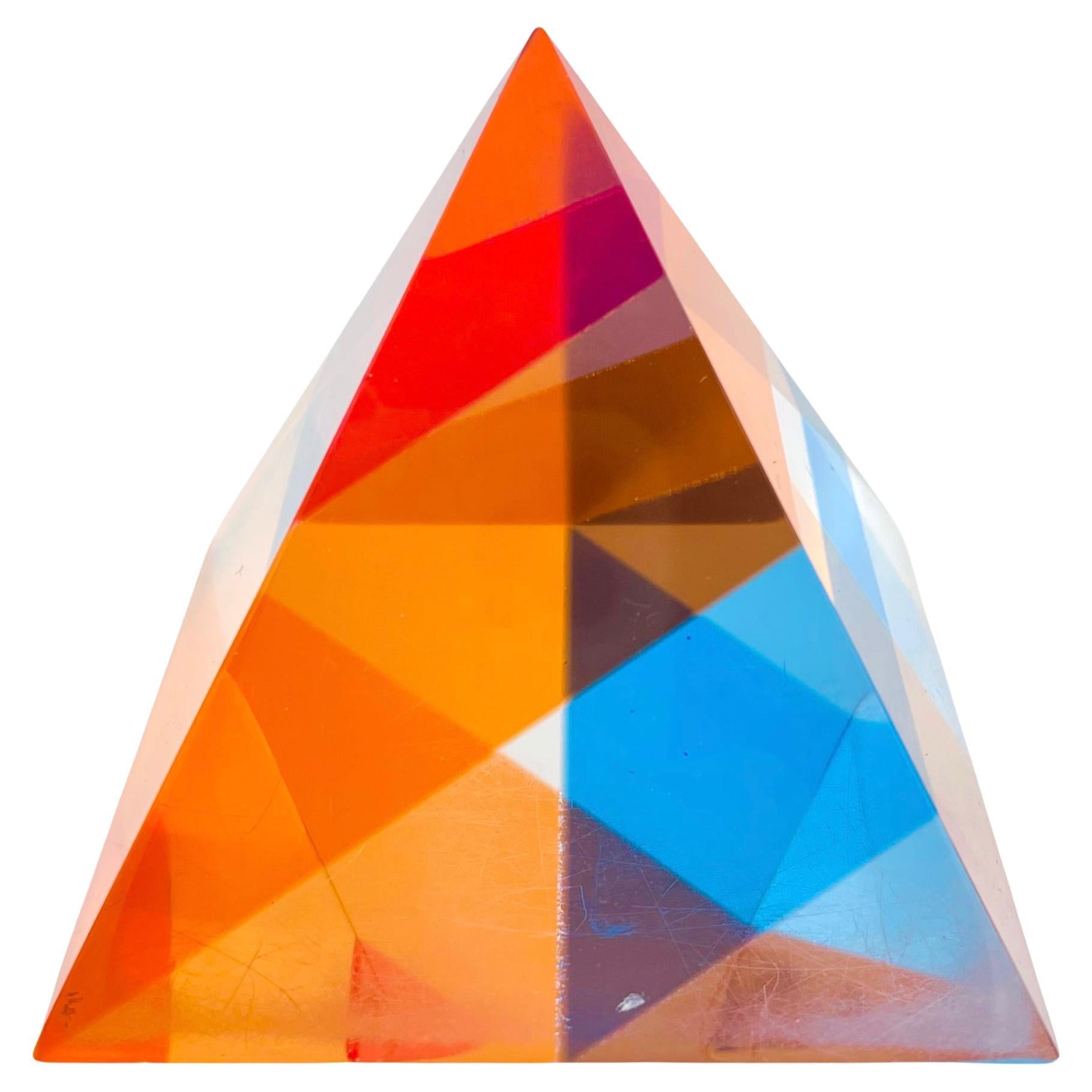 Op Art Acrylic Sunburst Pyramid Sculpture by Vasa Mihich