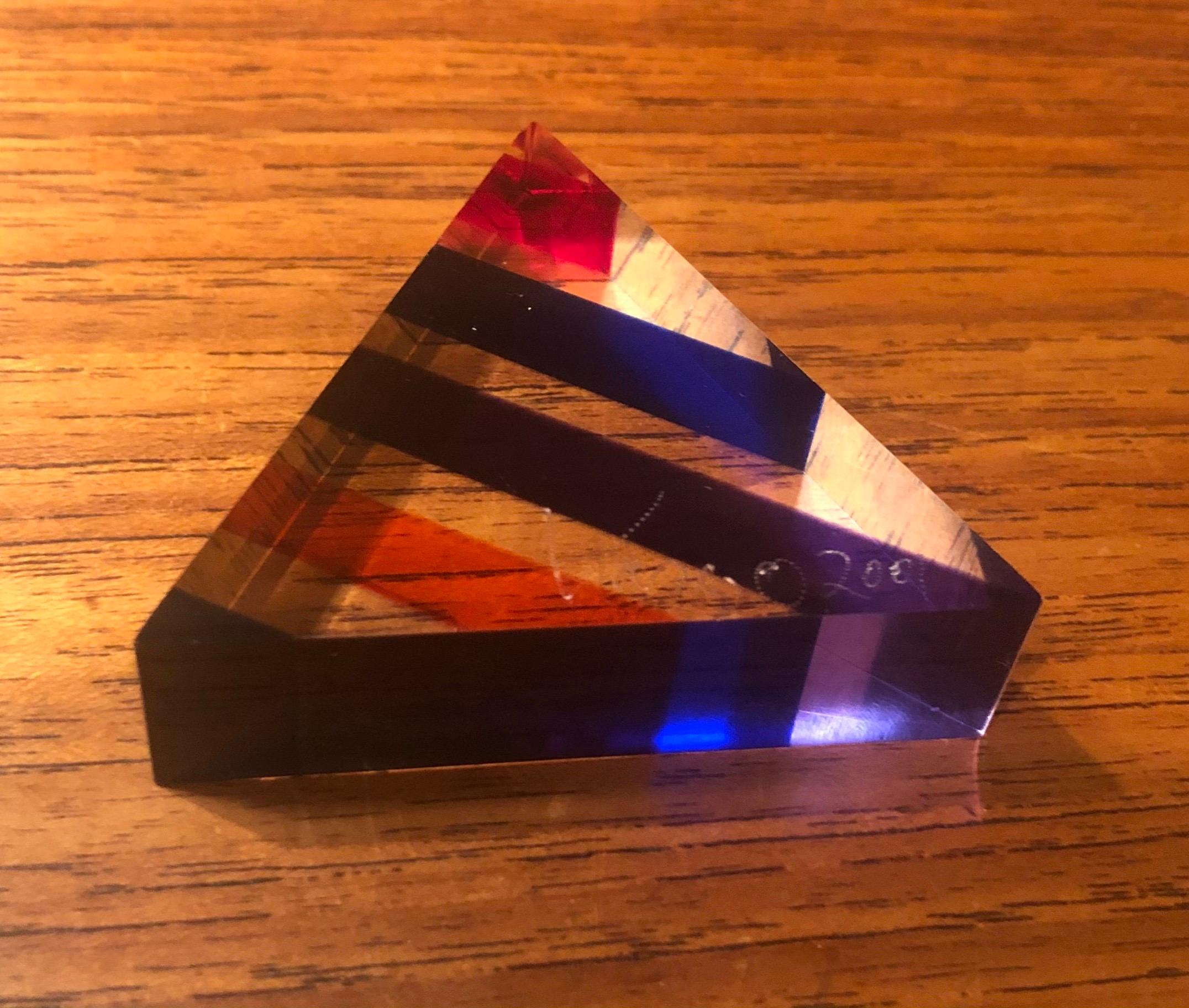 Op Art Acrylic Triangle Pyramid Sculpture / Paperweight by Vasa Mihich 4