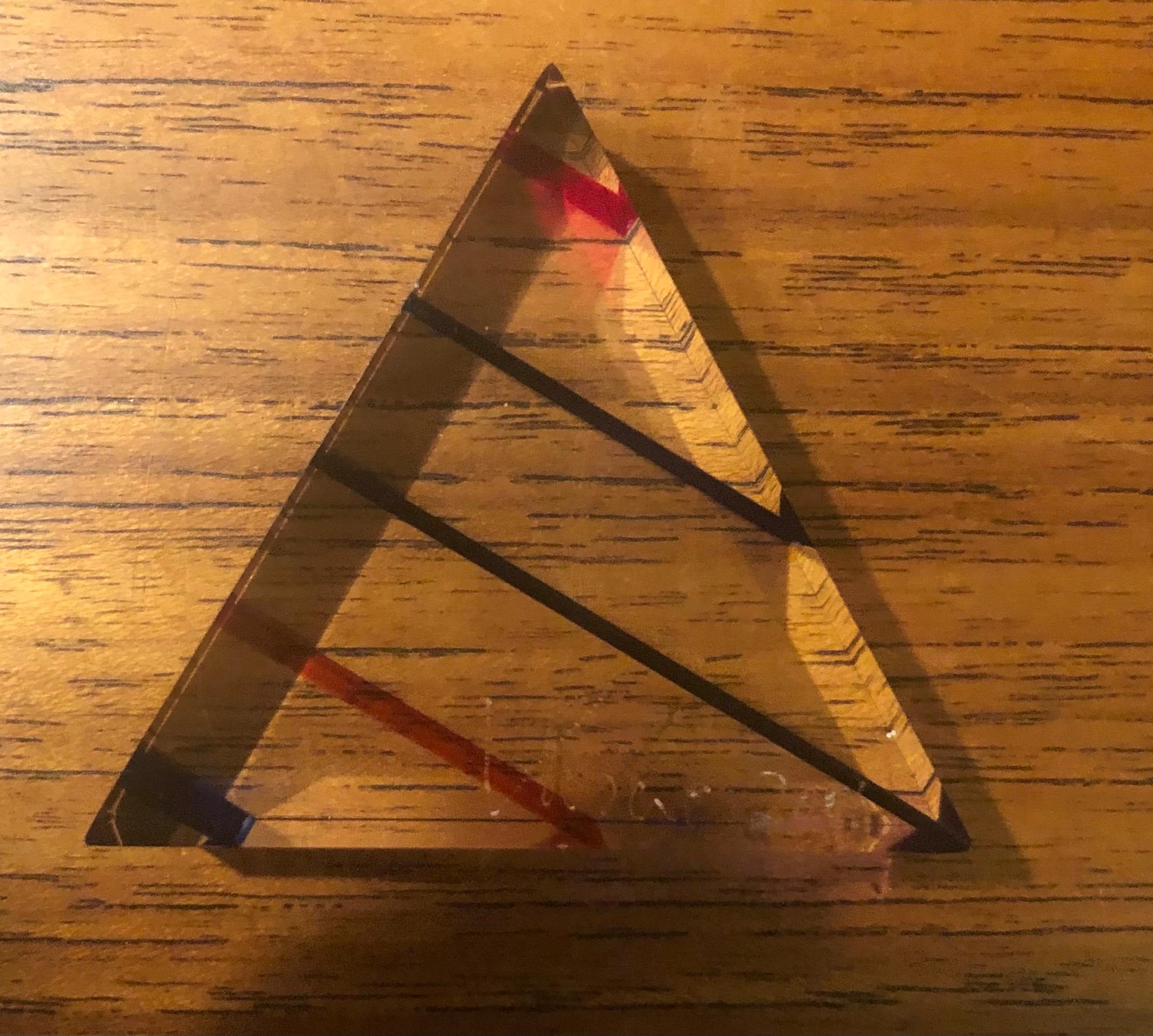 Op Art Acrylic Triangle Pyramid Sculpture / Paperweight by Vasa Mihich 5