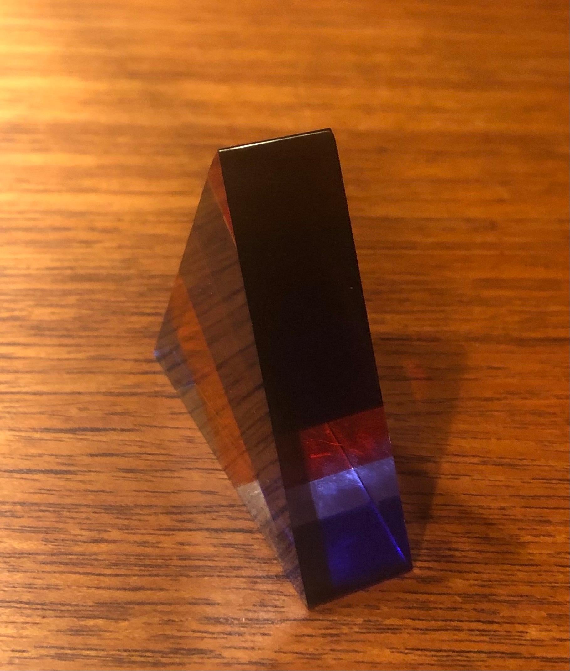 Lucite Op Art Acrylic Triangle Pyramid Sculpture / Paperweight by Vasa Mihich