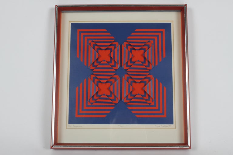 Anne Youkeles (Austrian/American b. 1920) Op-Art Artist 3-D Geometric Serigraph Collage titled 