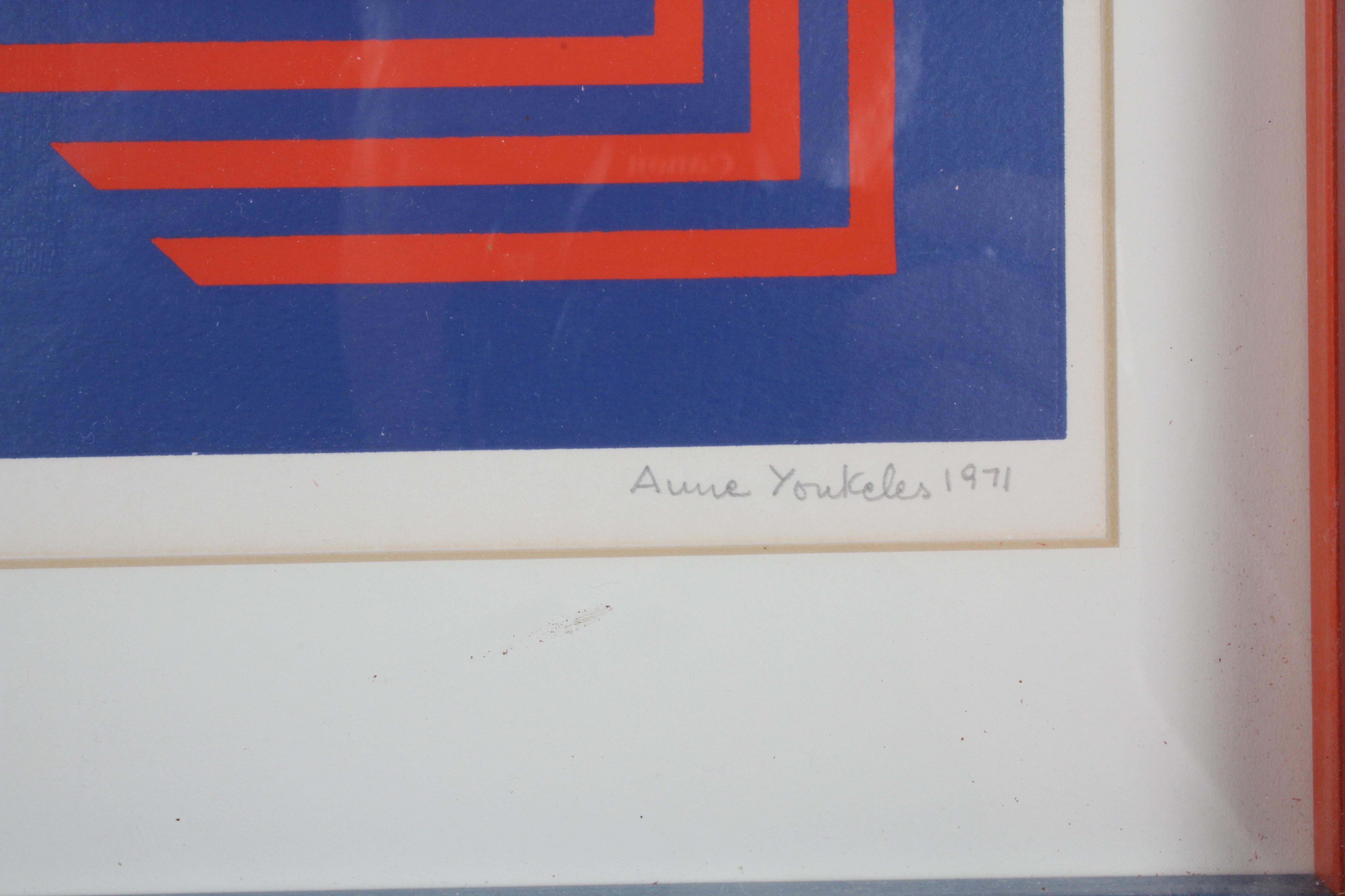 Mid-Century Modern Op-Art Artist Anne Youkeles New Perspective Signed 3-D Serigraph Collage, 1971 For Sale