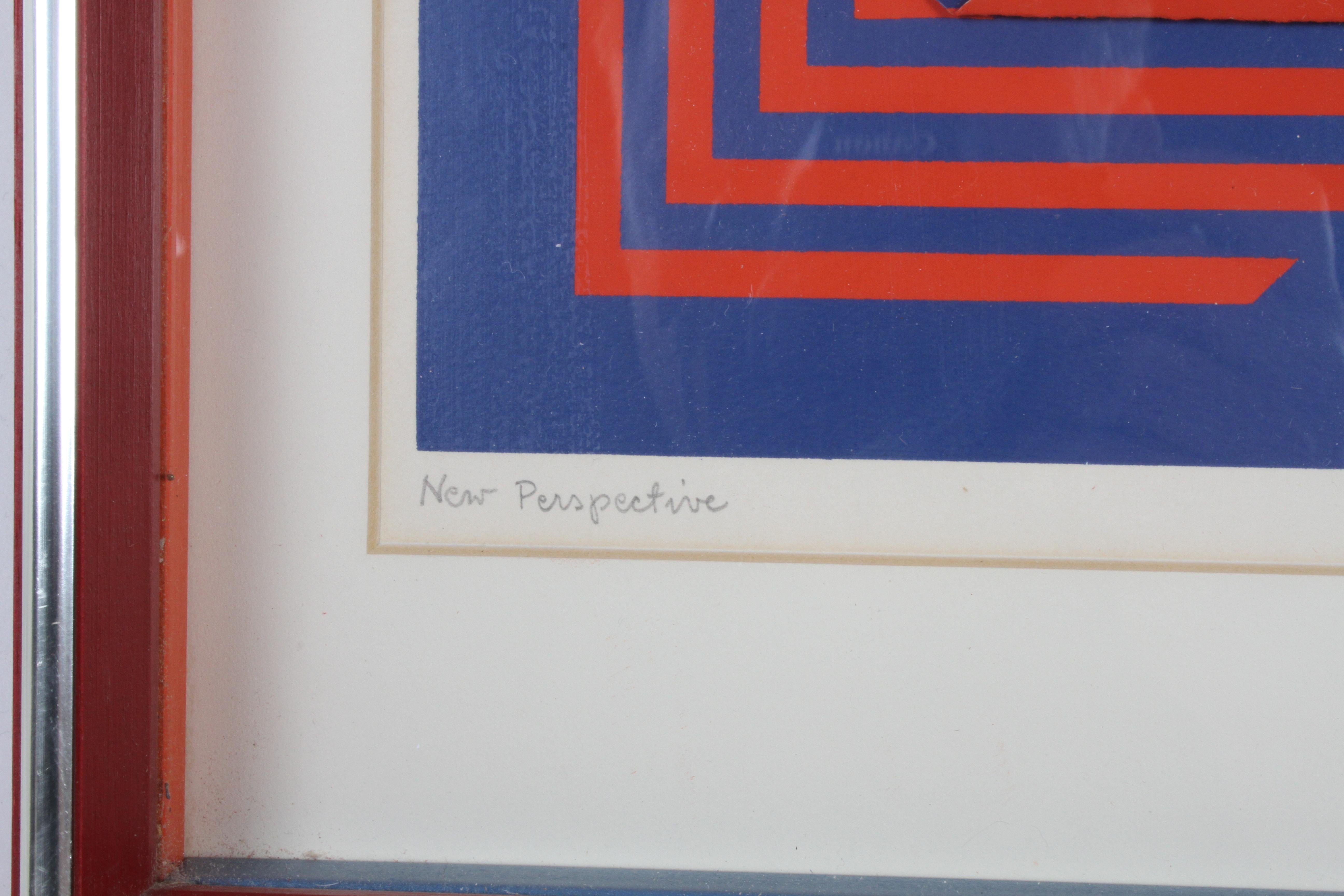 American Op-Art Artist Anne Youkeles New Perspective Signed 3-D Serigraph Collage, 1971 For Sale
