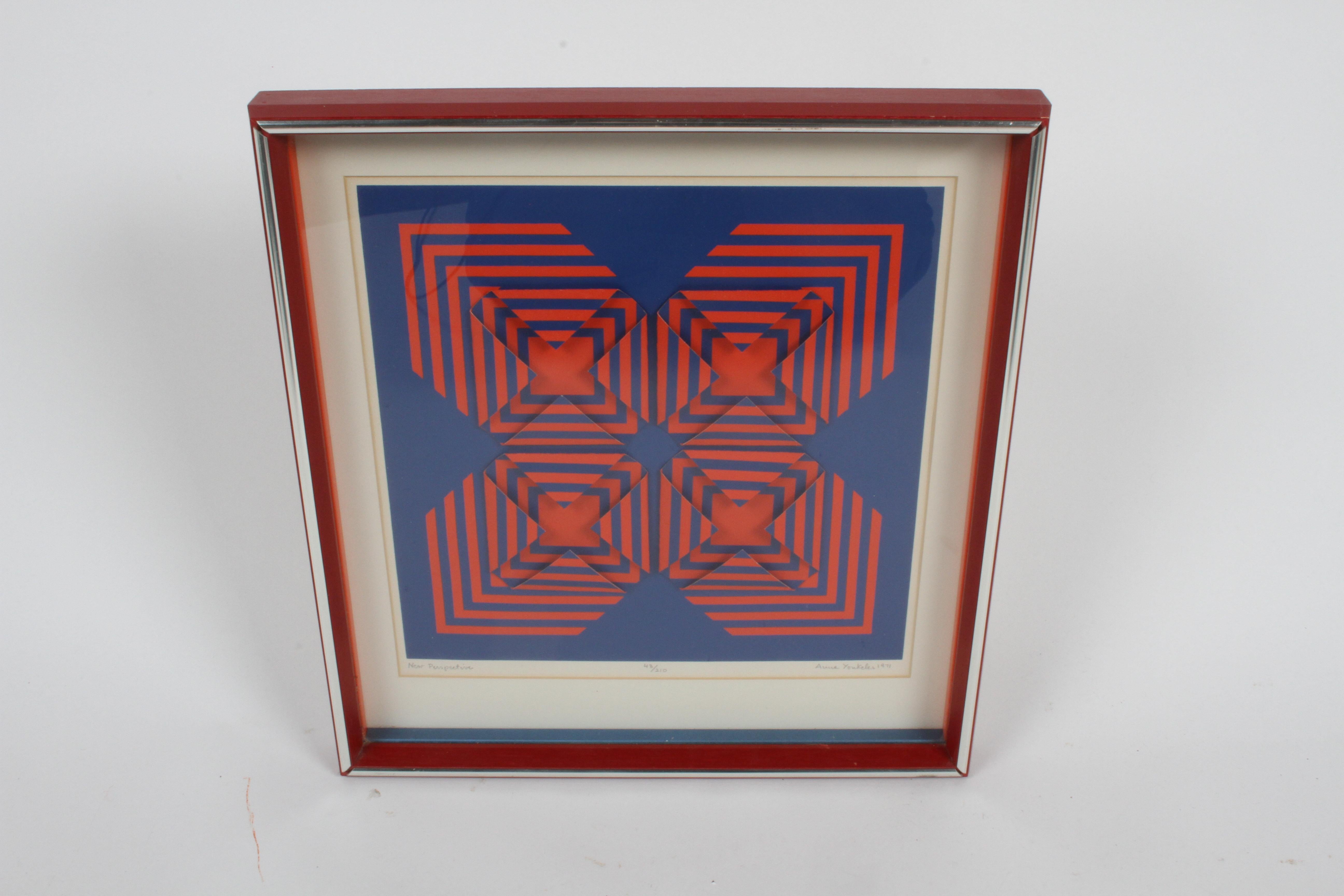 Late 20th Century Op-Art Artist Anne Youkeles New Perspective Signed 3-D Serigraph Collage, 1971 For Sale