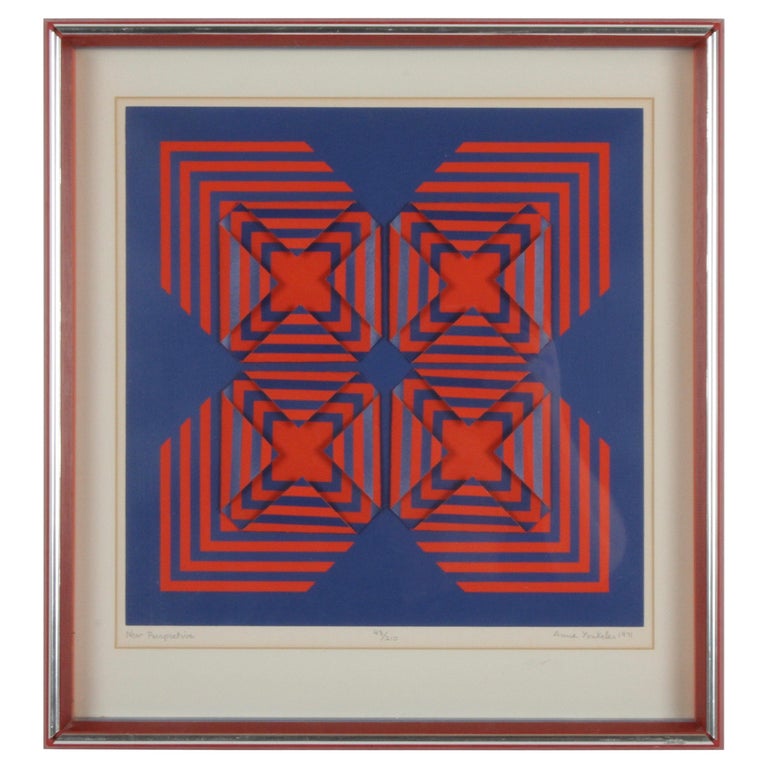 Op-Art Artist Anne Youkeles New Perspective Signed 3-D Serigraph Collage, 1971 For Sale