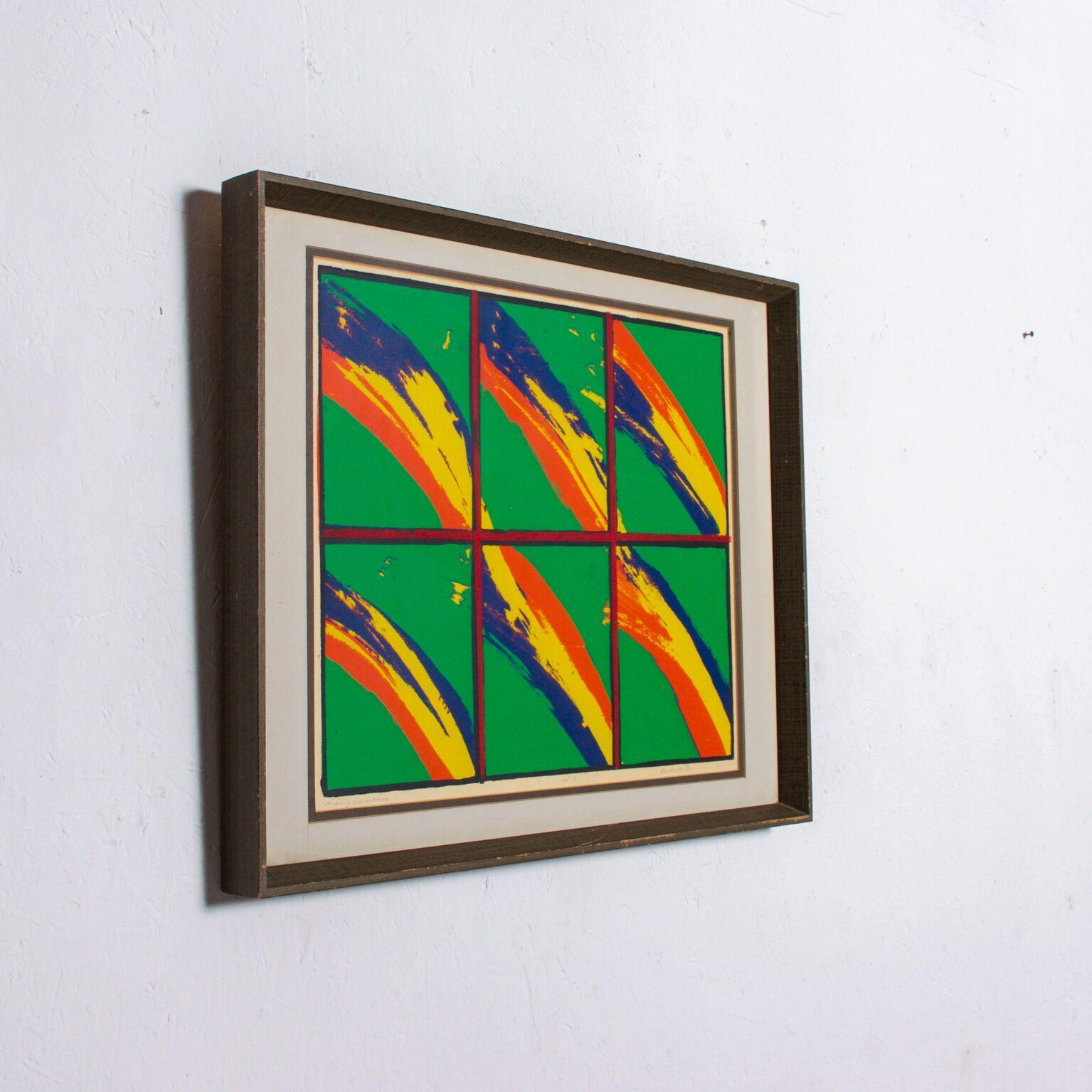 Op Art
Artwork by artist Linda Harter- Many Rainbows in Bold Green Vibrant Color 
Dimensions: 28 1/4