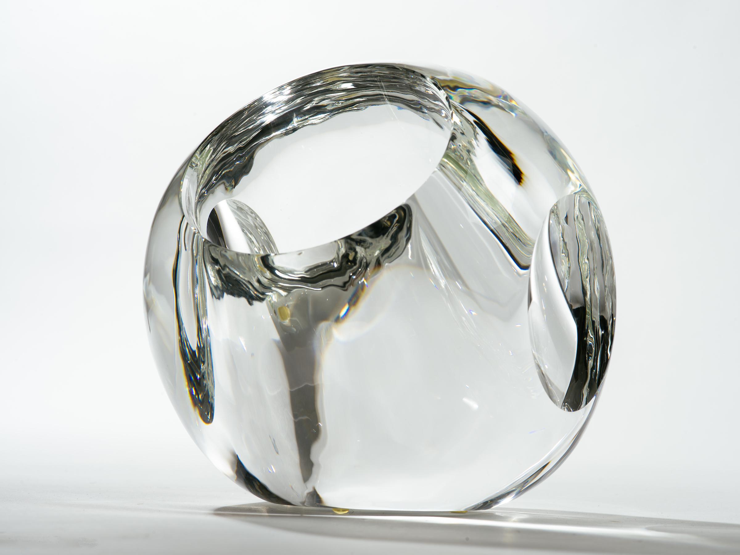 Post-Modern Op Art Engraved Convex Glass Sphere Sculpture Vase