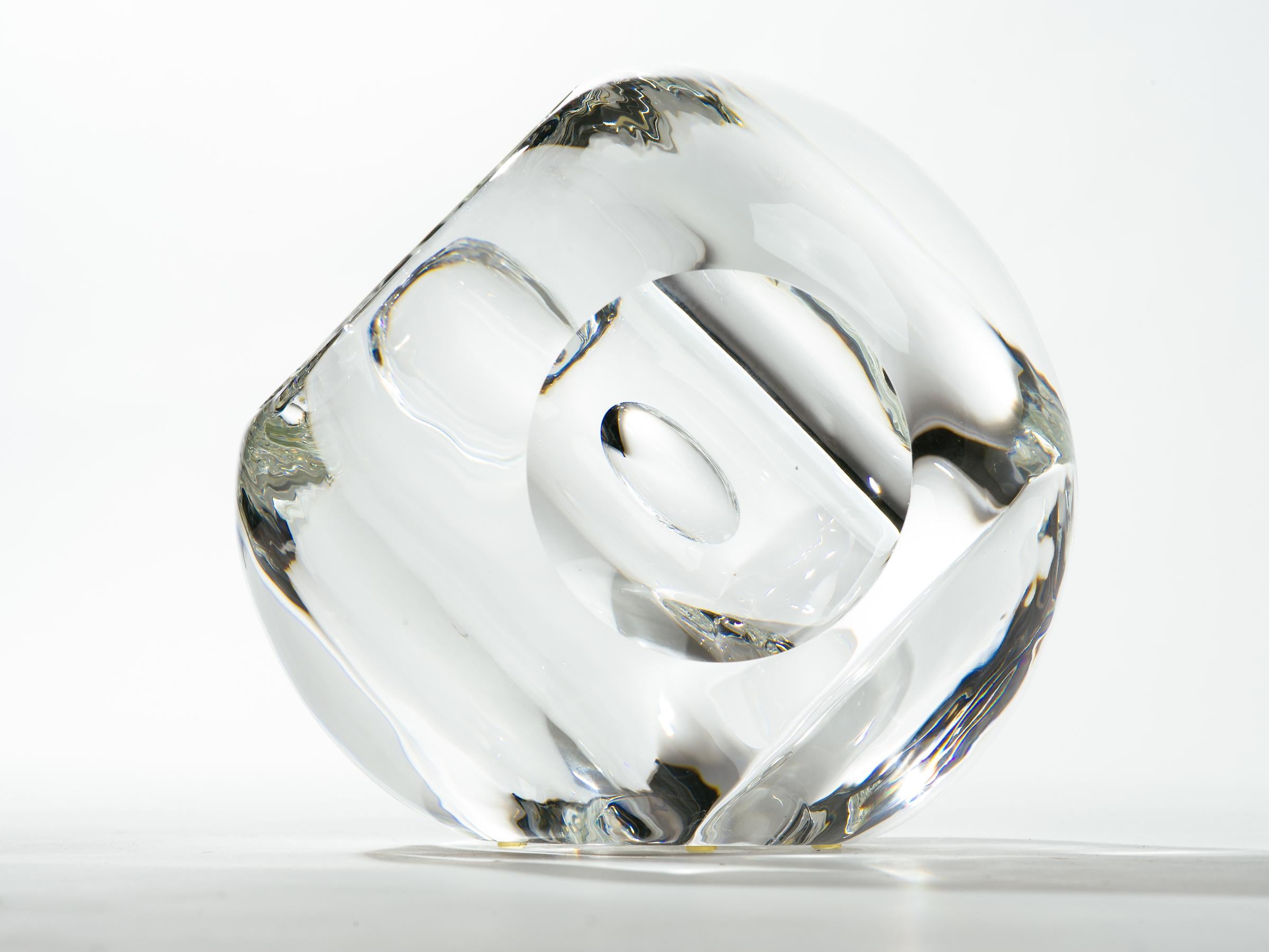 American Op Art Engraved Convex Glass Sphere Sculpture Vase
