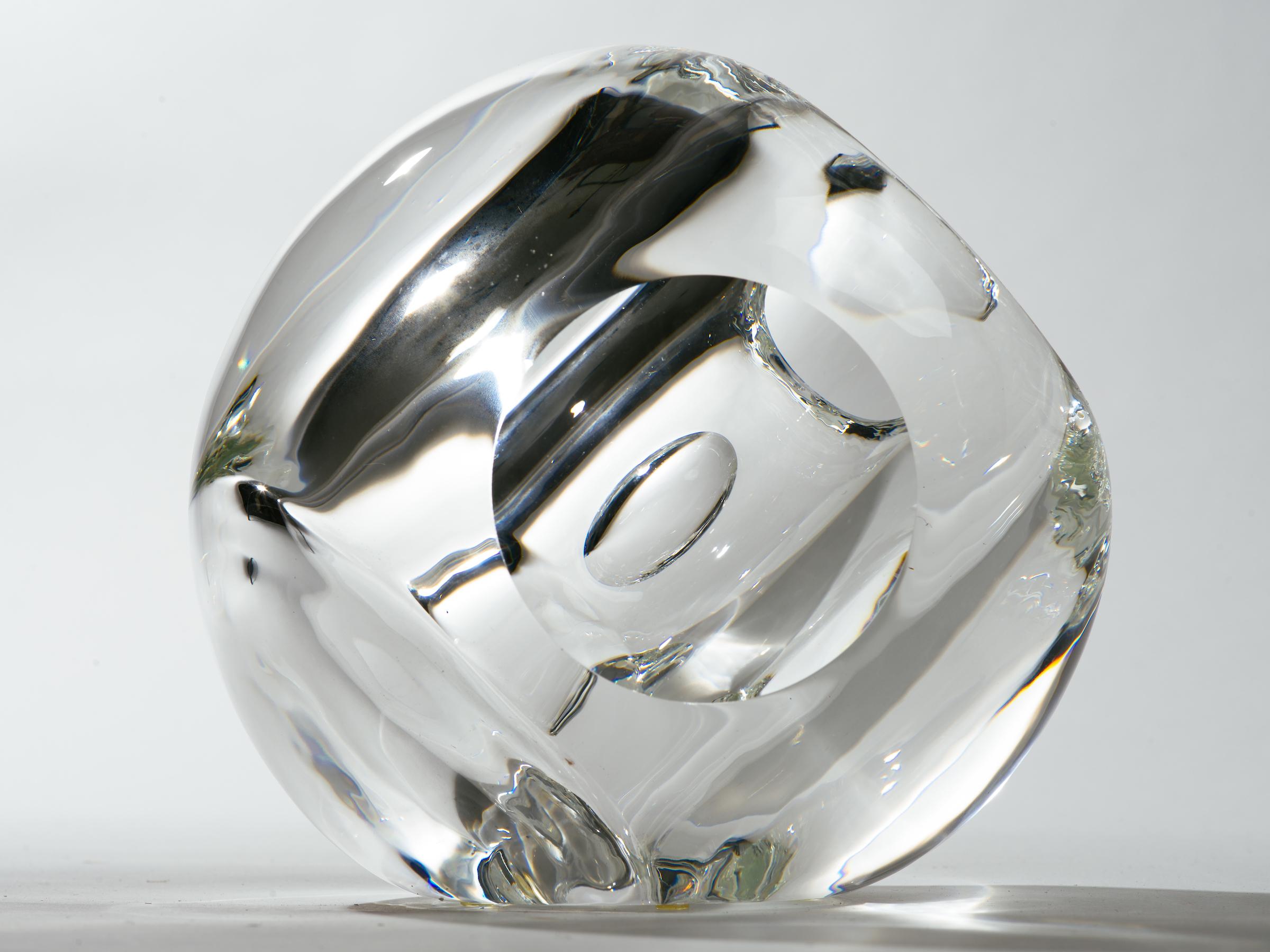 Contemporary Op Art Engraved Convex Glass Sphere Sculpture Vase