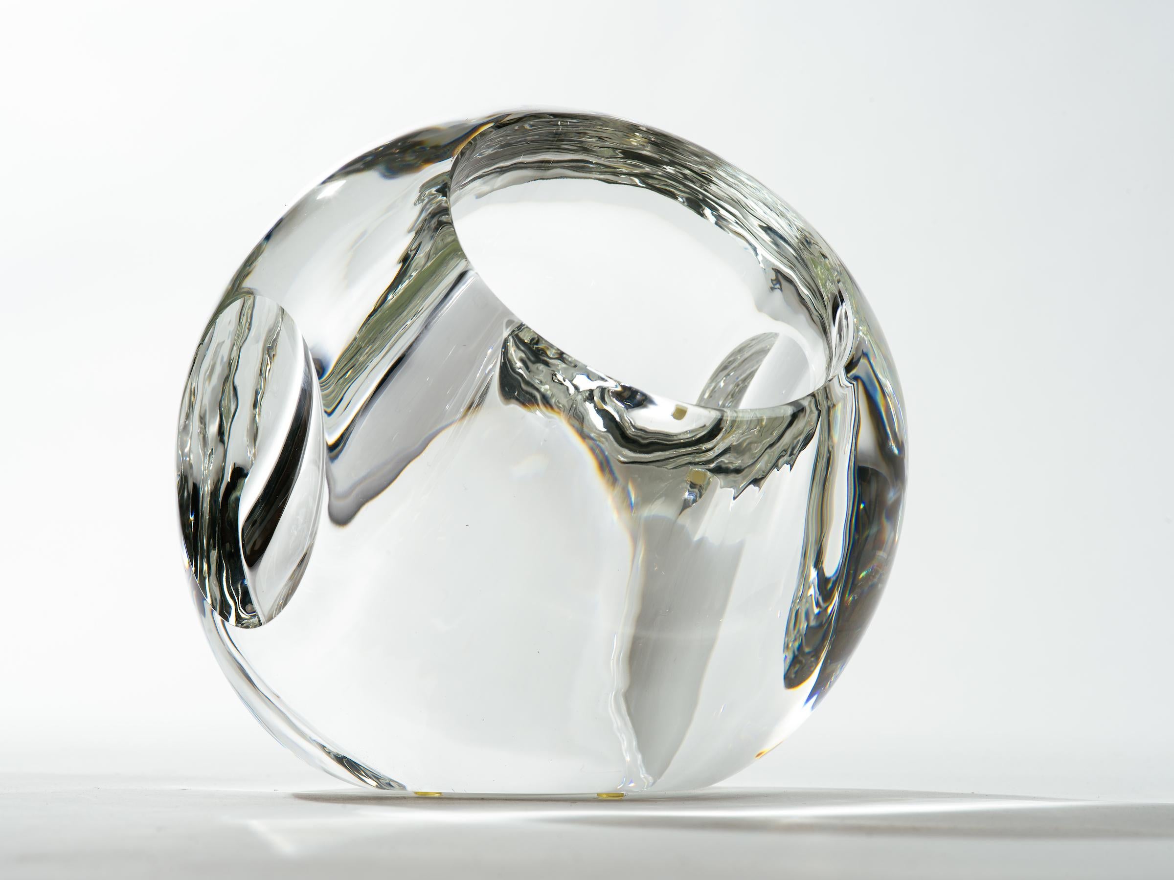 Art Glass Op Art Engraved Convex Glass Sphere Sculpture Vase