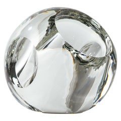Op Art Engraved Convex Glass Sphere Sculpture Vase
