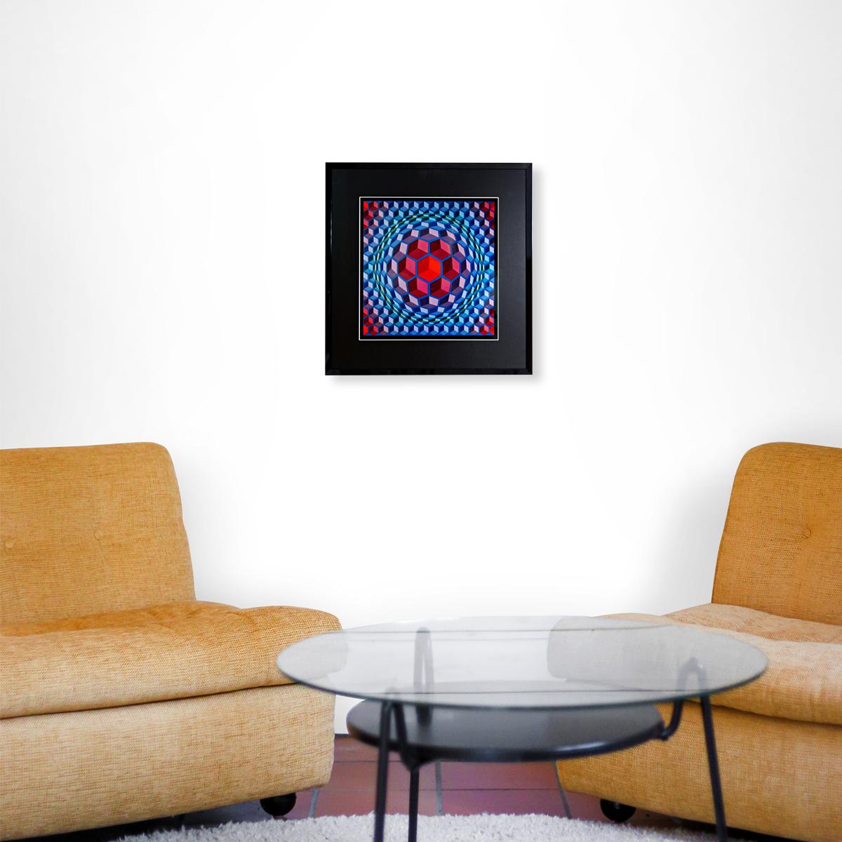 Mid-Century Modern Op-Art Framed Poster Printed by Editions du Griffon, 1972 For Sale