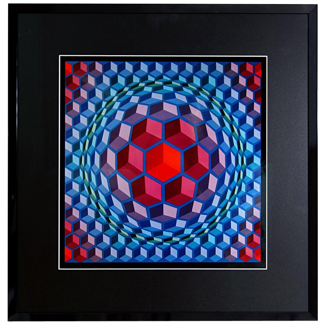 Op-Art Framed Poster Printed by Editions du Griffon, 1972 For Sale