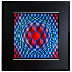 Used Op-Art Framed Poster Printed by Editions du Griffon, 1972