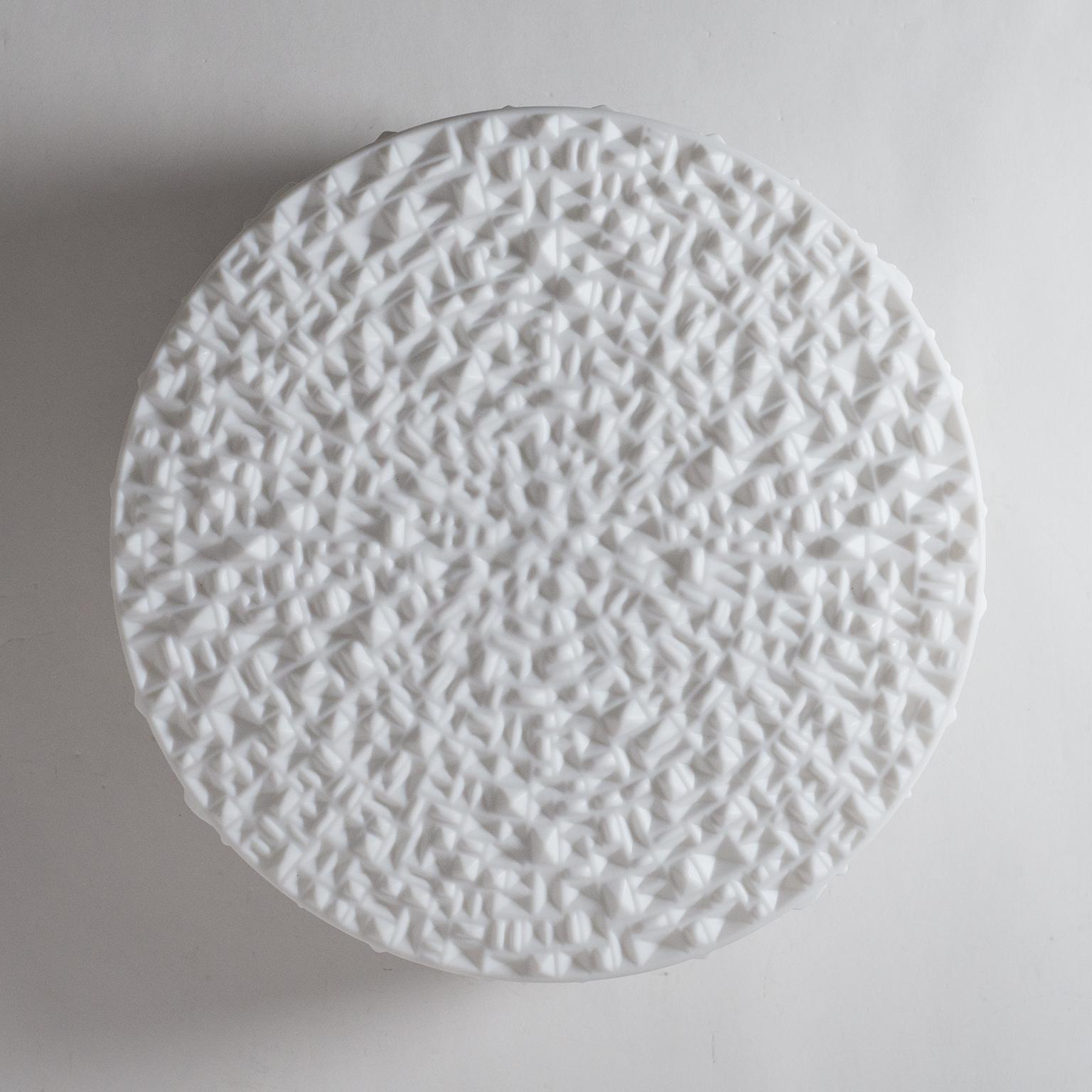 Milk Glass Op-Art Glass Flush Mount, circa 1970 For Sale