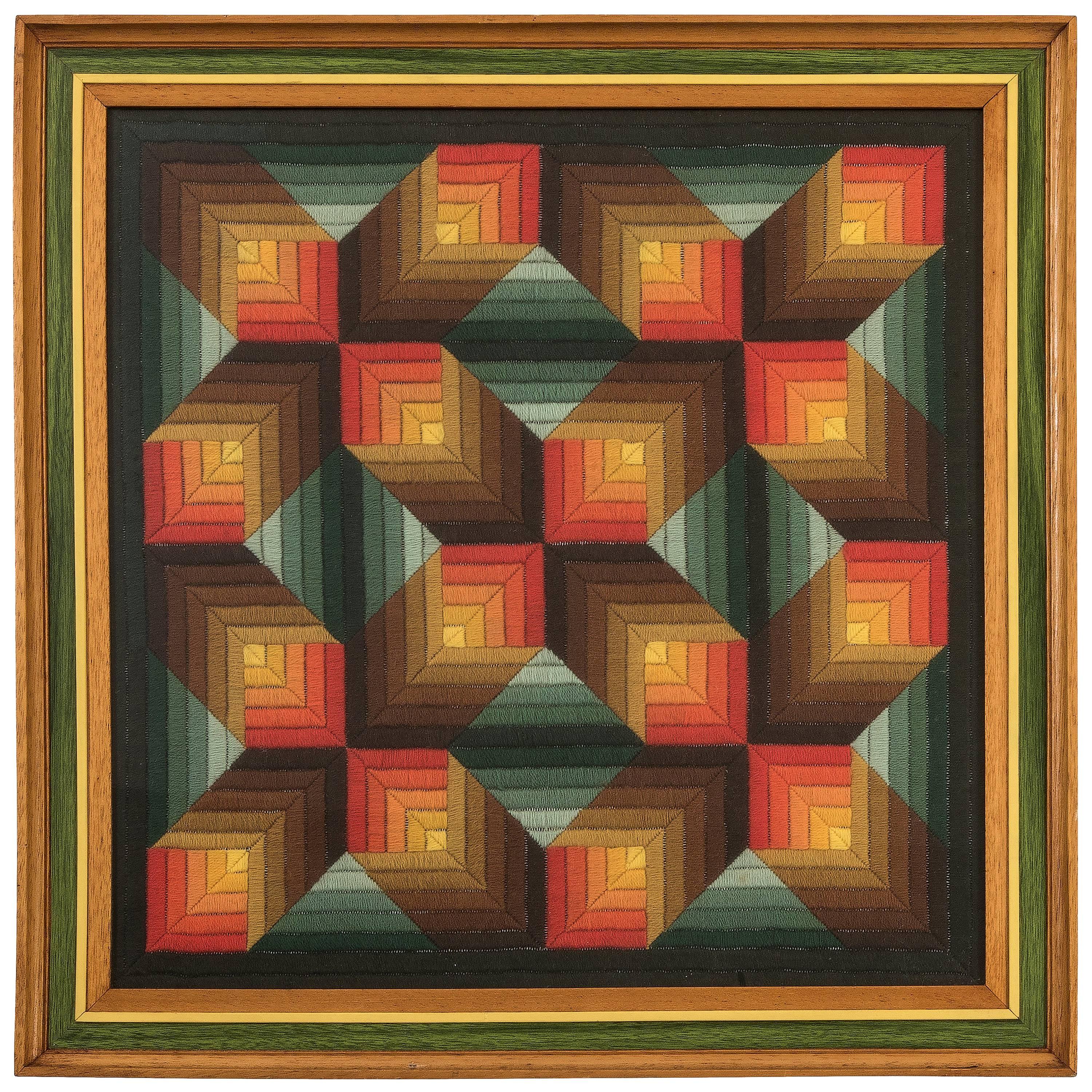 Op Art Handwoven Geometric Woolen Tapestry, circa 1960s For Sale